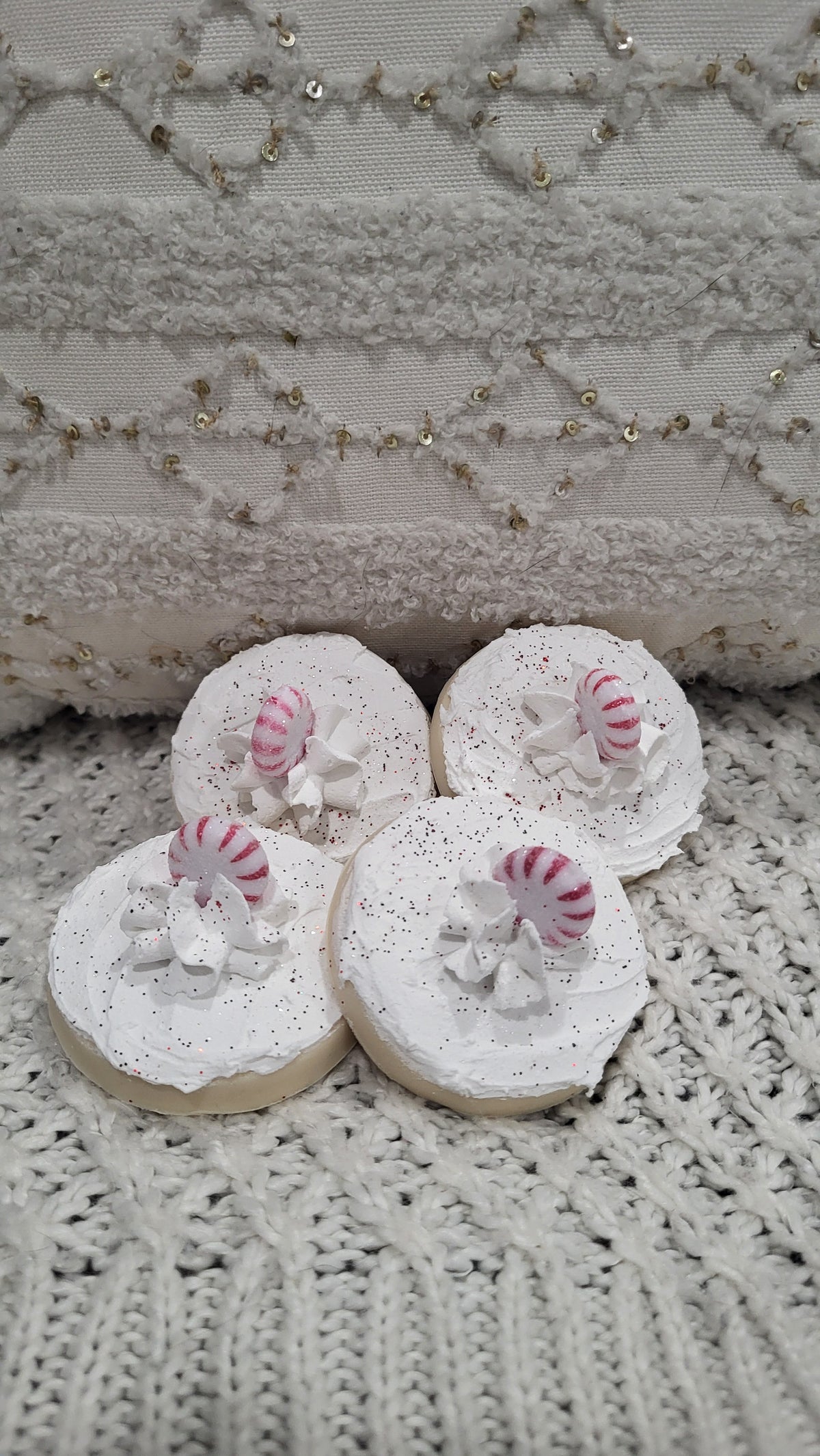 Pip Posh Design Faux Sweet Décor White Whipped Peppermint Sugar Cookies Set Of 4 Holiday Collection