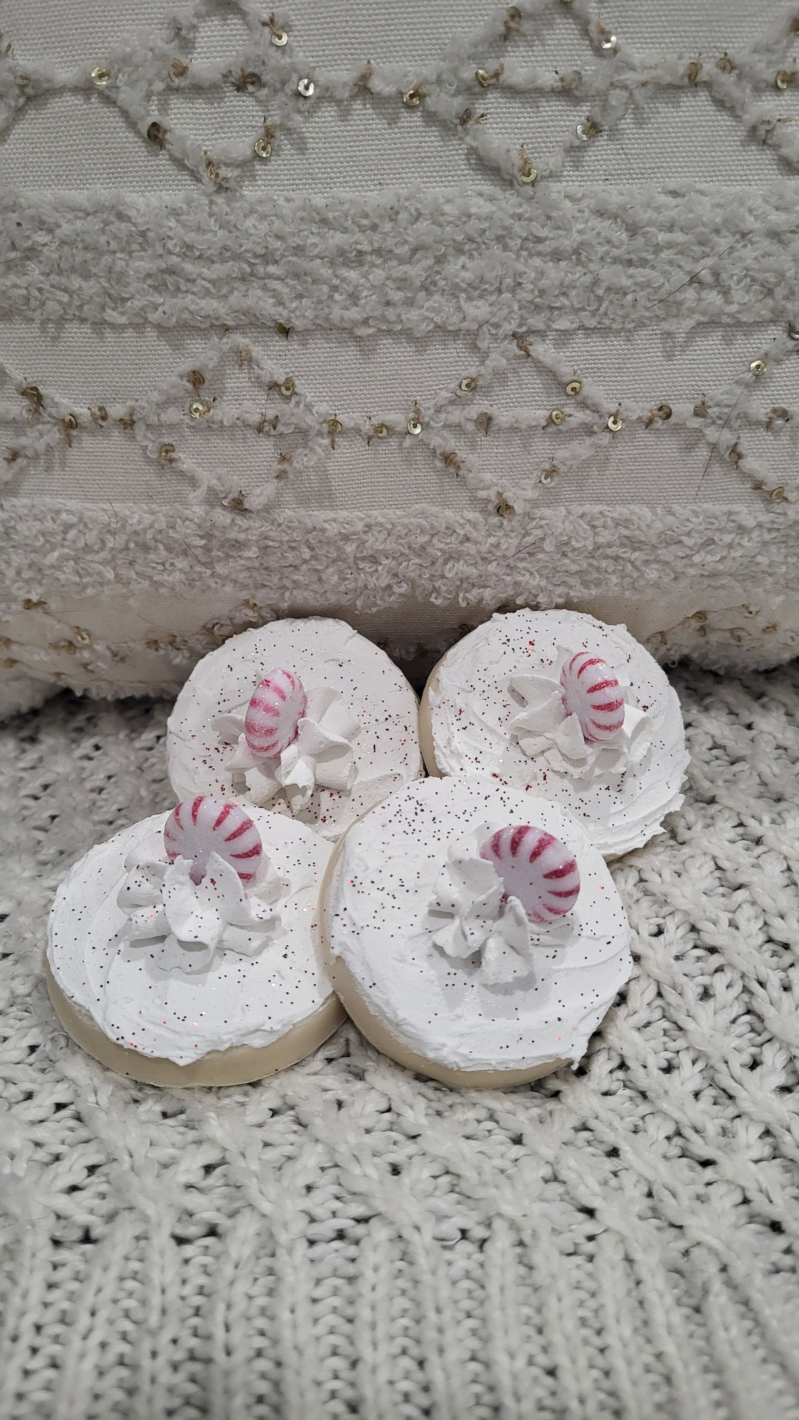 Pip Posh Design Faux Sweet Décor White Whipped Peppermint Sugar Cookies Set Of 4 Holiday Collection