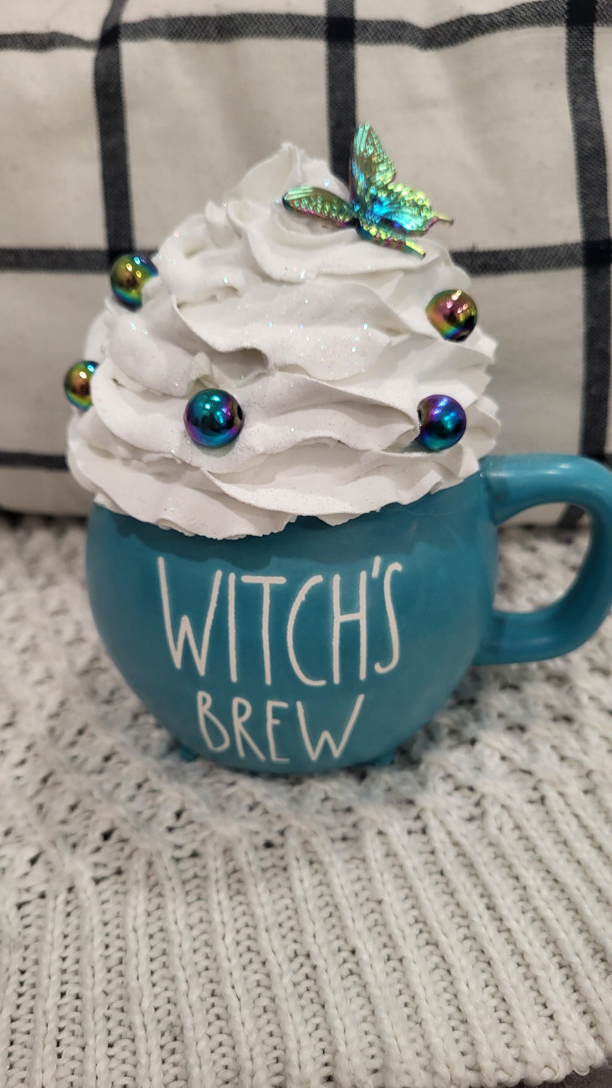 Rae Dunn Witch&#39;s Brew Blue Cauldron &amp; Posh Design Faux Sweet Décor White Whipped Topper