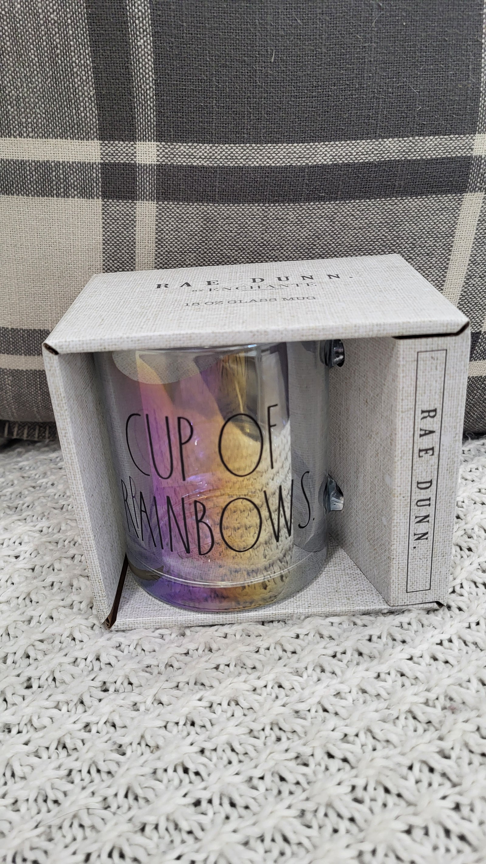 Rae Dunn "Cup Of Rainbows Iridescent 18 OZ Glass Collation