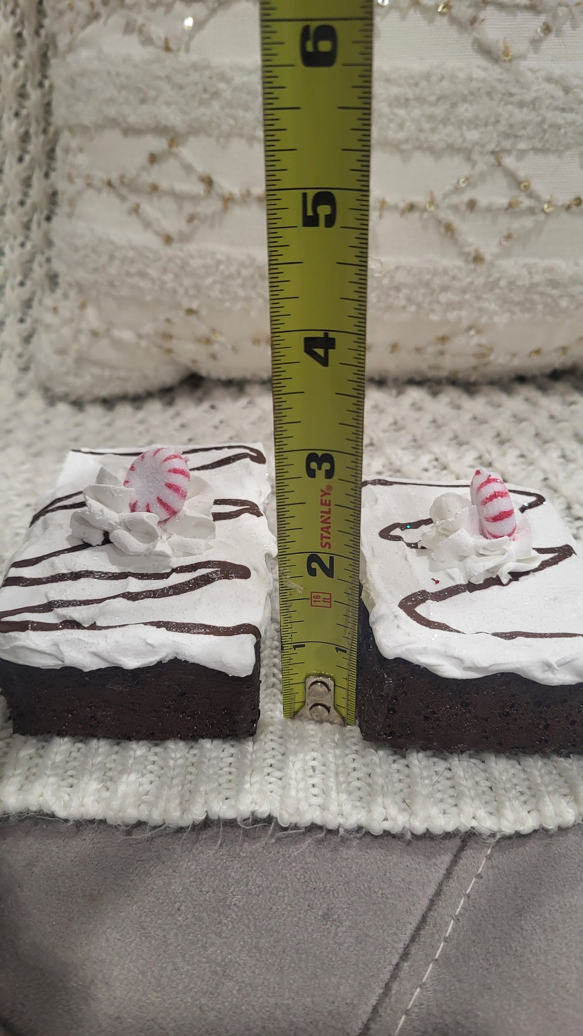 Pip Posh Design Faux Sweet Décor Peppermint Chocolate Drizzle Brownies Set of 2 Holiday Collection