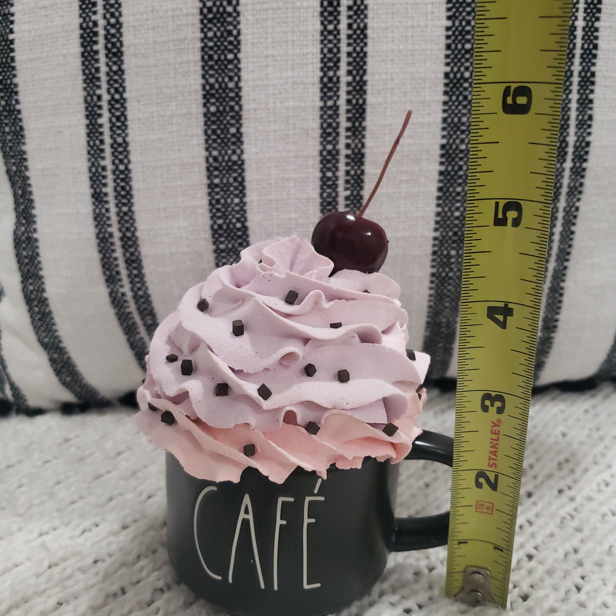 Rae Dunn &quot;Café&quot; Black Mini Mug &amp; Pip Posh Faux Sweet Décor Cherry Whipped Topper Collection