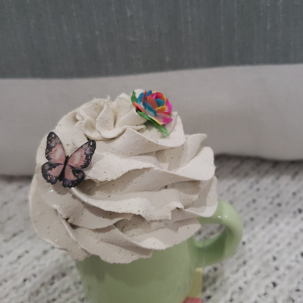 Pip Posh Design Faux Sweet Décor Mini Green Mug &amp; Butterfly Whipped Topper Collection