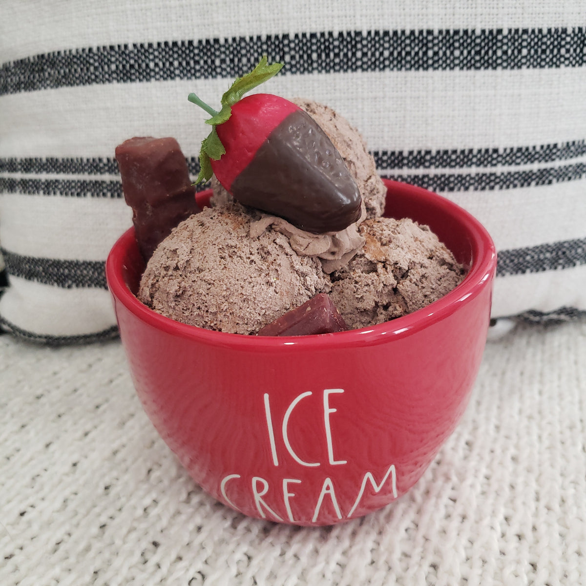 Rae Dunn &quot;Ice Cream&quot; Red Bowl &amp; Pip Posh Design Faux Sweet Décor Chocolate Ice Cream Dessert Bowl Collection