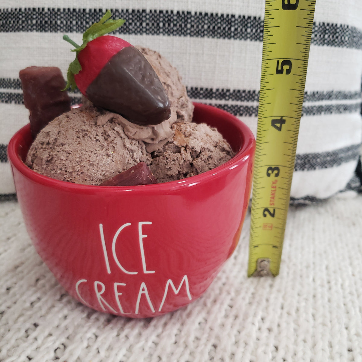 Rae Dunn &quot;Ice Cream&quot; Red Bowl &amp; Pip Posh Design Faux Sweet Décor Chocolate Ice Cream Dessert Bowl Collection