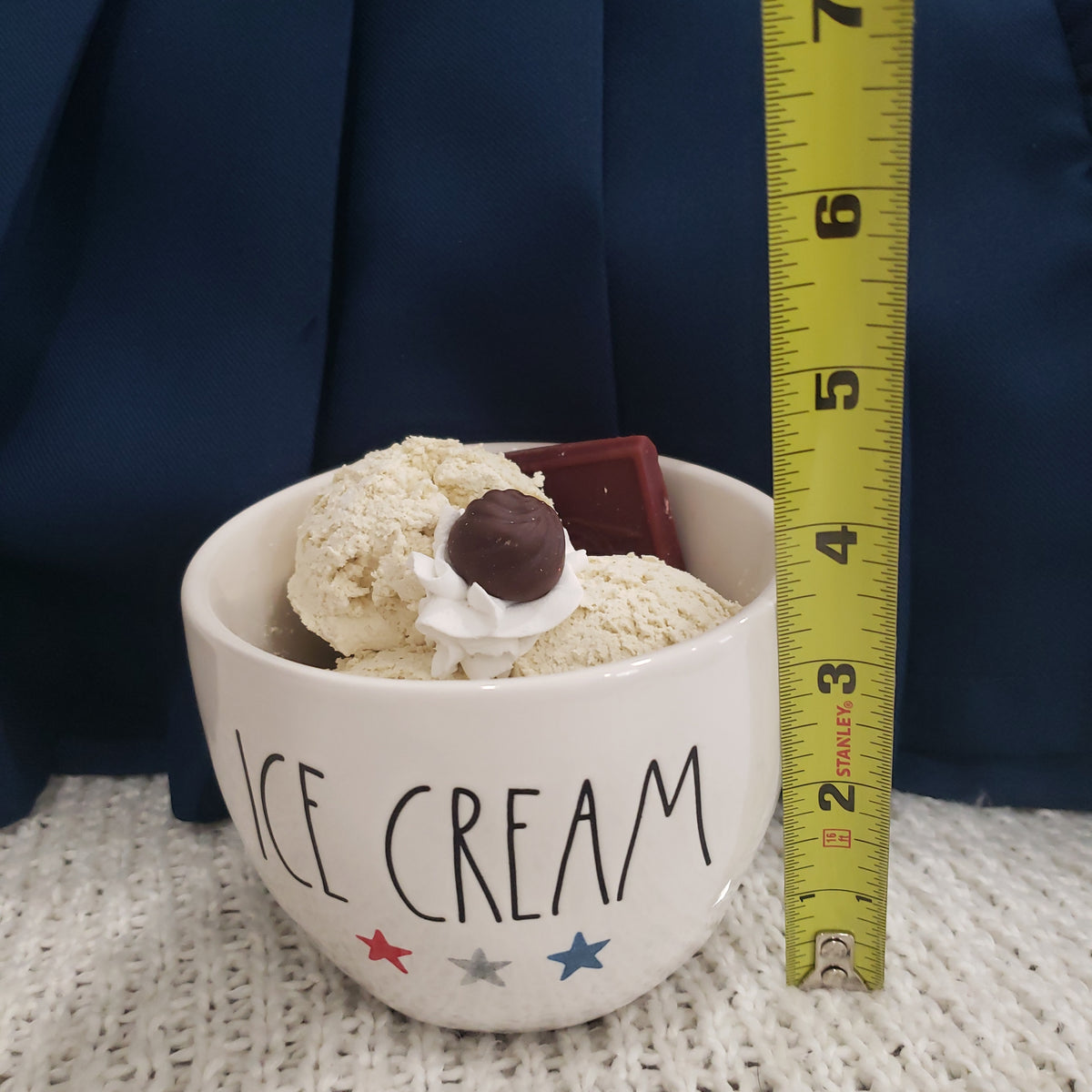 Rae Dunn &quot;Ice Cream&quot; White Stars Bowl &amp; Pip Posh Design Faux Sweet Décor Vanilla Dessert Bowl Collection