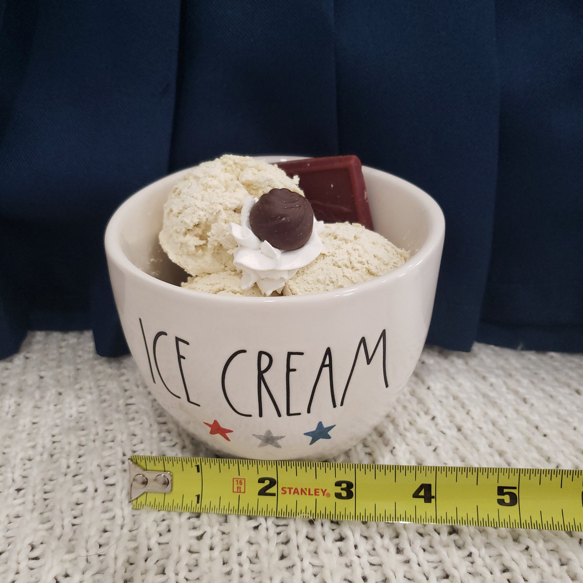 Rae Dunn &quot;Ice Cream&quot; White Stars Bowl &amp; Pip Posh Design Faux Sweet Décor Vanilla Dessert Bowl Collection