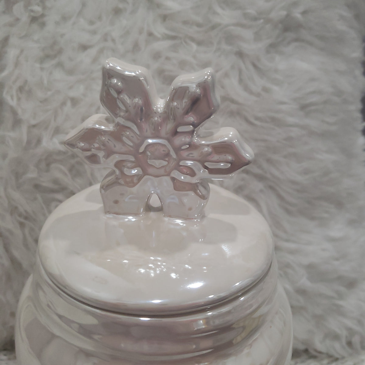 Rae Dunn &quot;Winter Wonderland&quot; White Iridescent Small Canister Holiday Collection