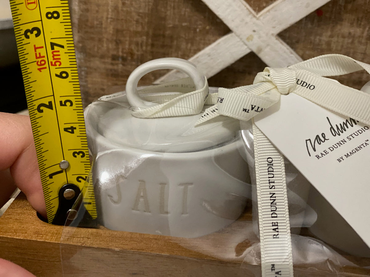 Rae Dunn &quot;Salt &amp; Pepper&quot; White Jar&#39;s On A Wooden Server Studio Collection