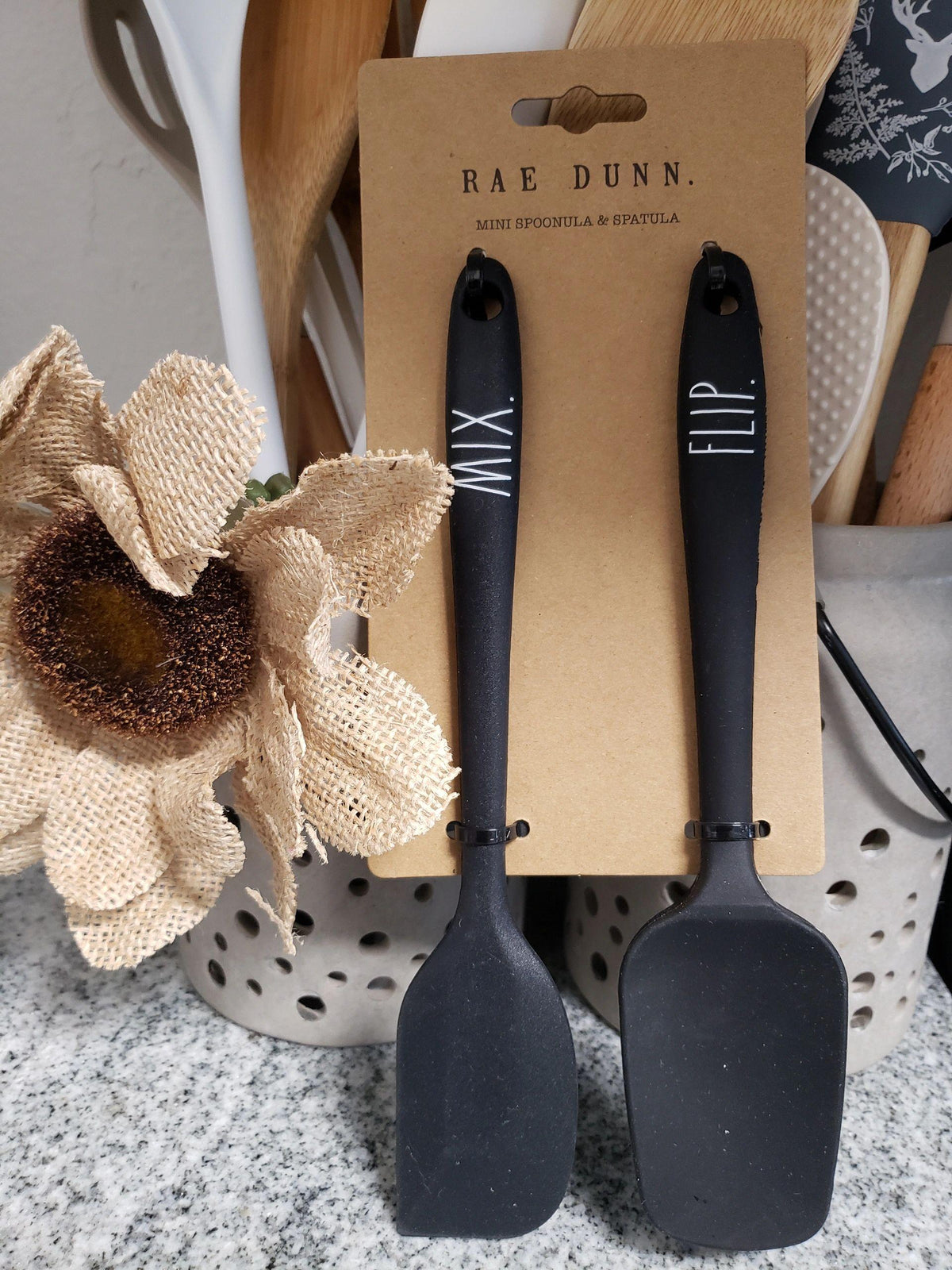 Rae Dunn &quot; MIX FLIP&quot; Black **Mini** Spoonula &amp; Spatula Set