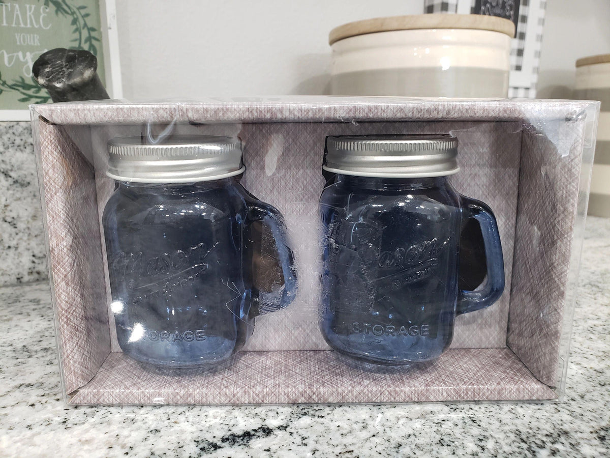 Farm House Style Blue Mason Jars Salt And Pepper Shakers