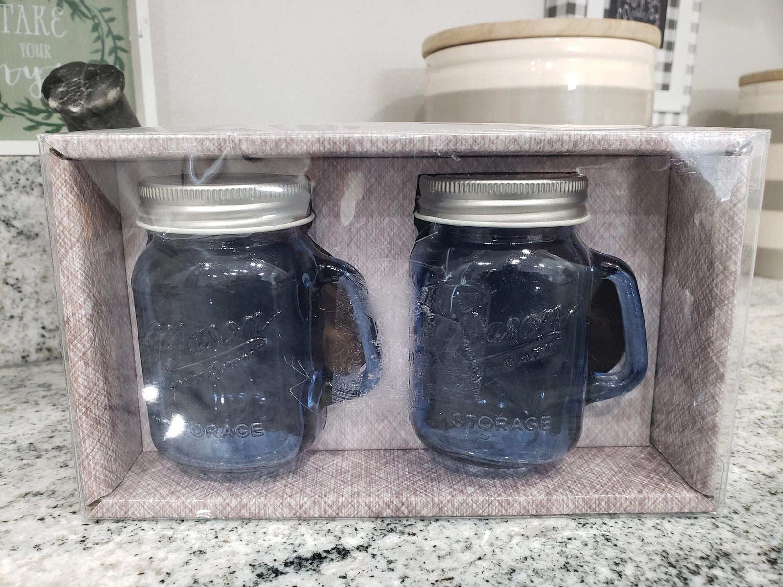 Farm House Style Blue Mason Jars Salt And Pepper Shakers