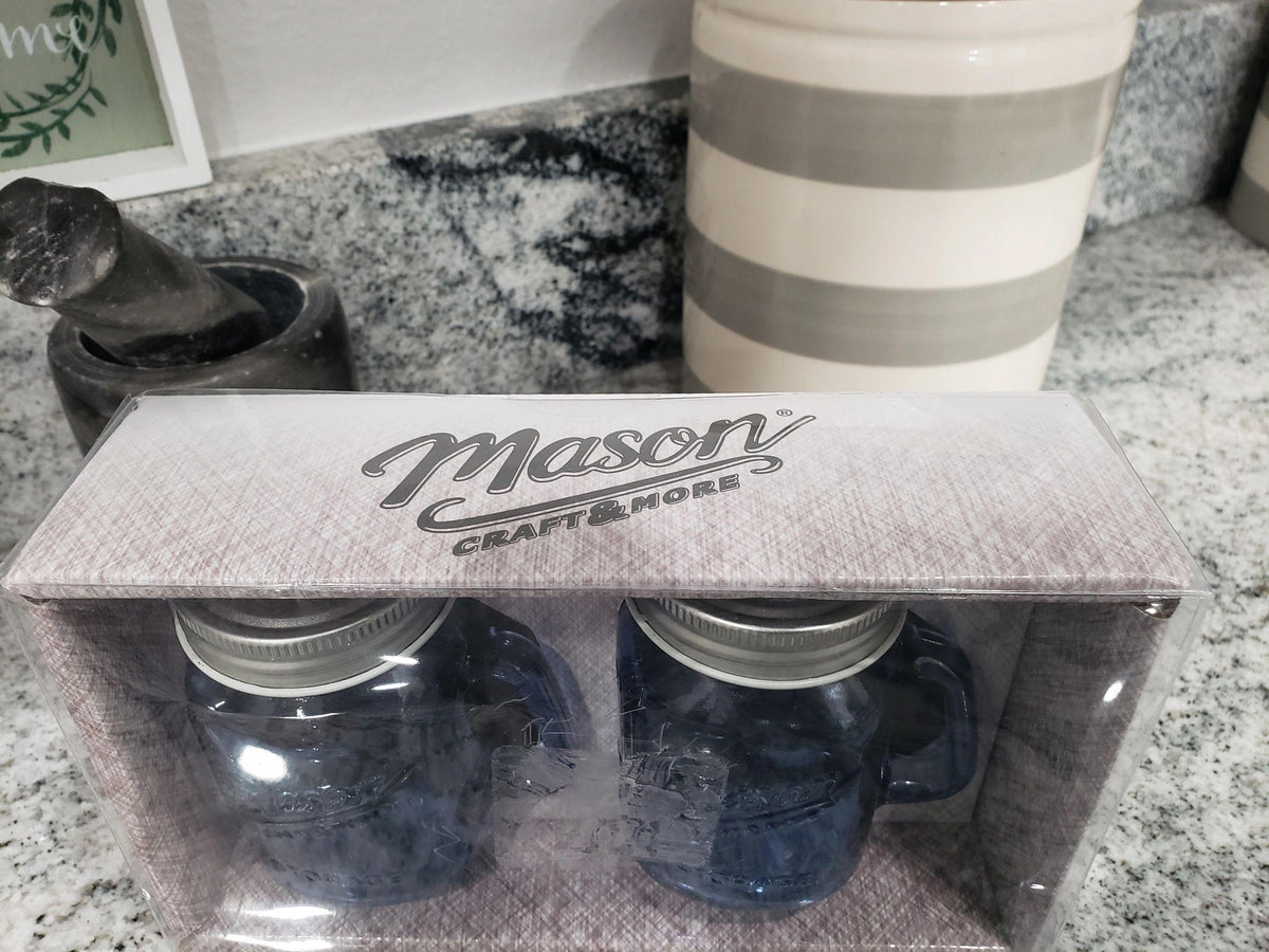 Farm House Style Blue Mason Jars Salt And Pepper Shakers