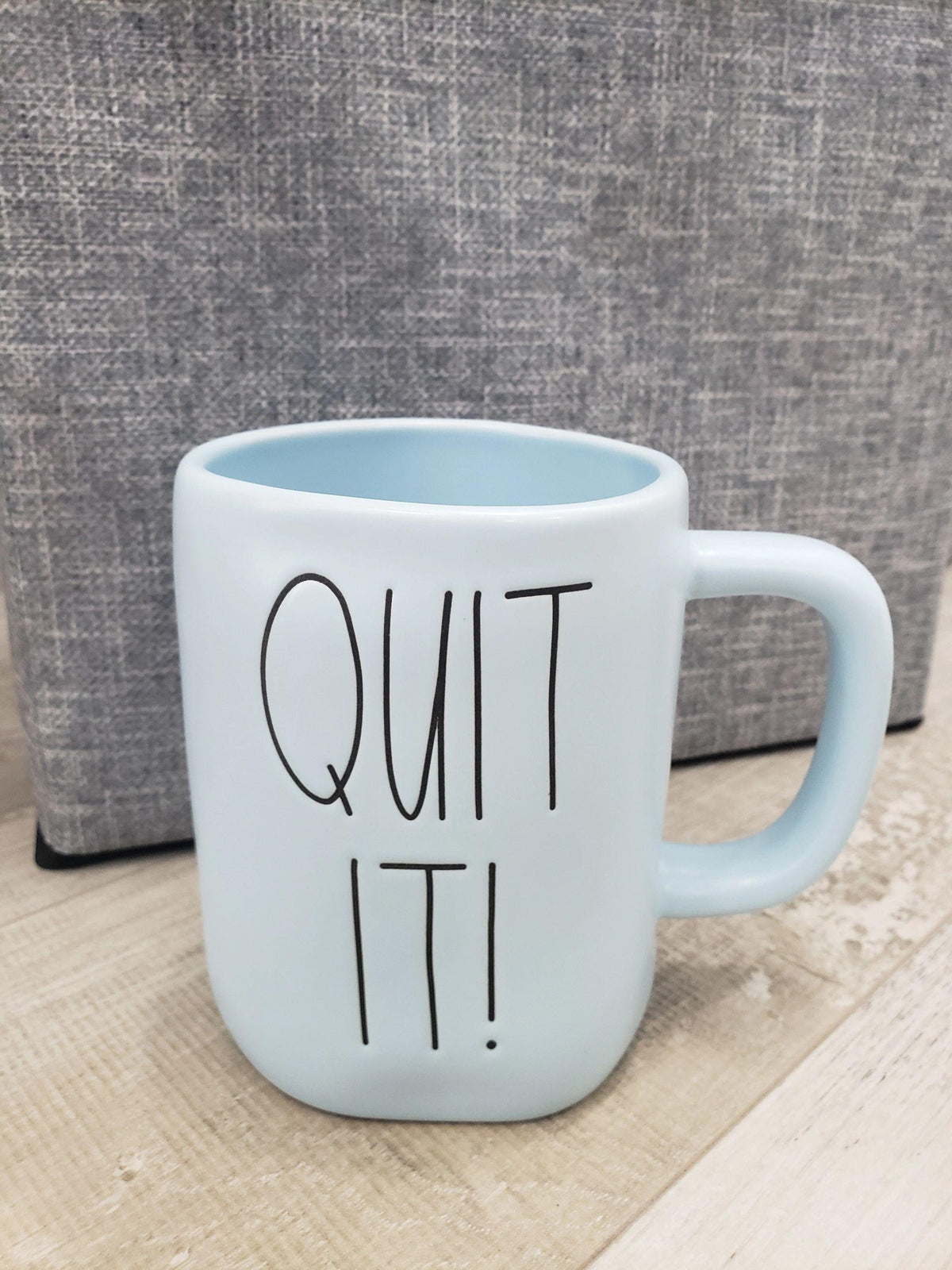 Rae Dunn &quot;QUIT IT!&quot; Powder Blue Mug Collection