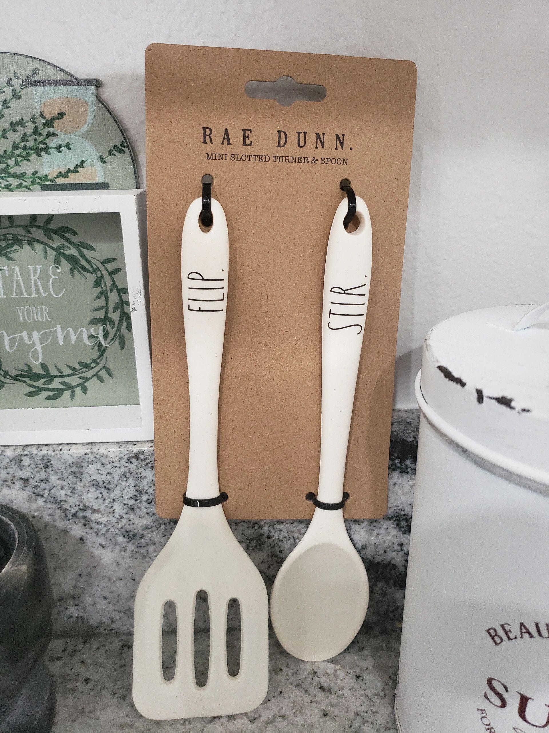 Rae Dunn "FLIP & STIR" White **Mini*** Slotted Turner & Spoon Set