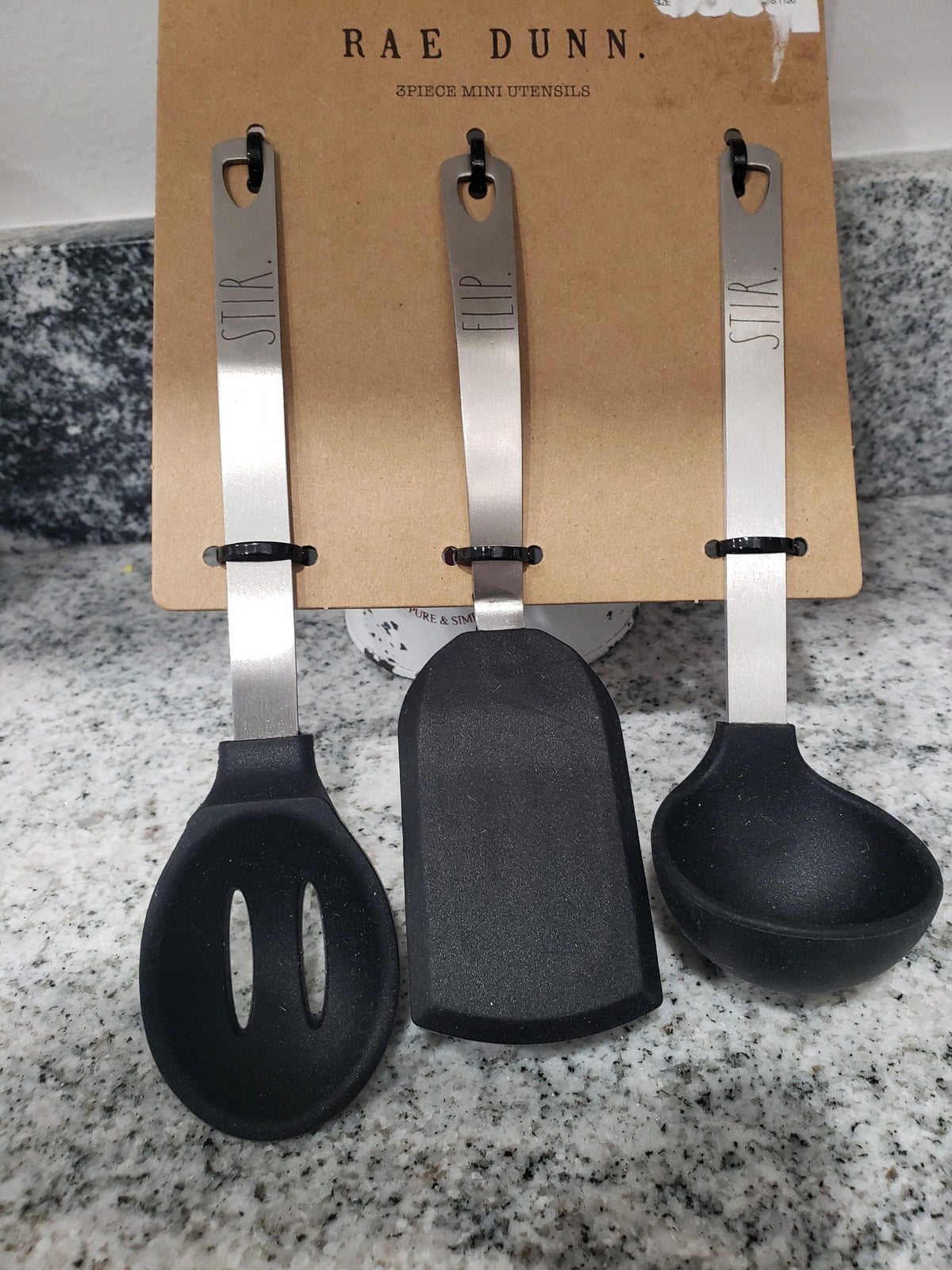 Rae Dunn &quot;STIR FLIP STIR&quot; Black Metal 3 Piece Mini Set
