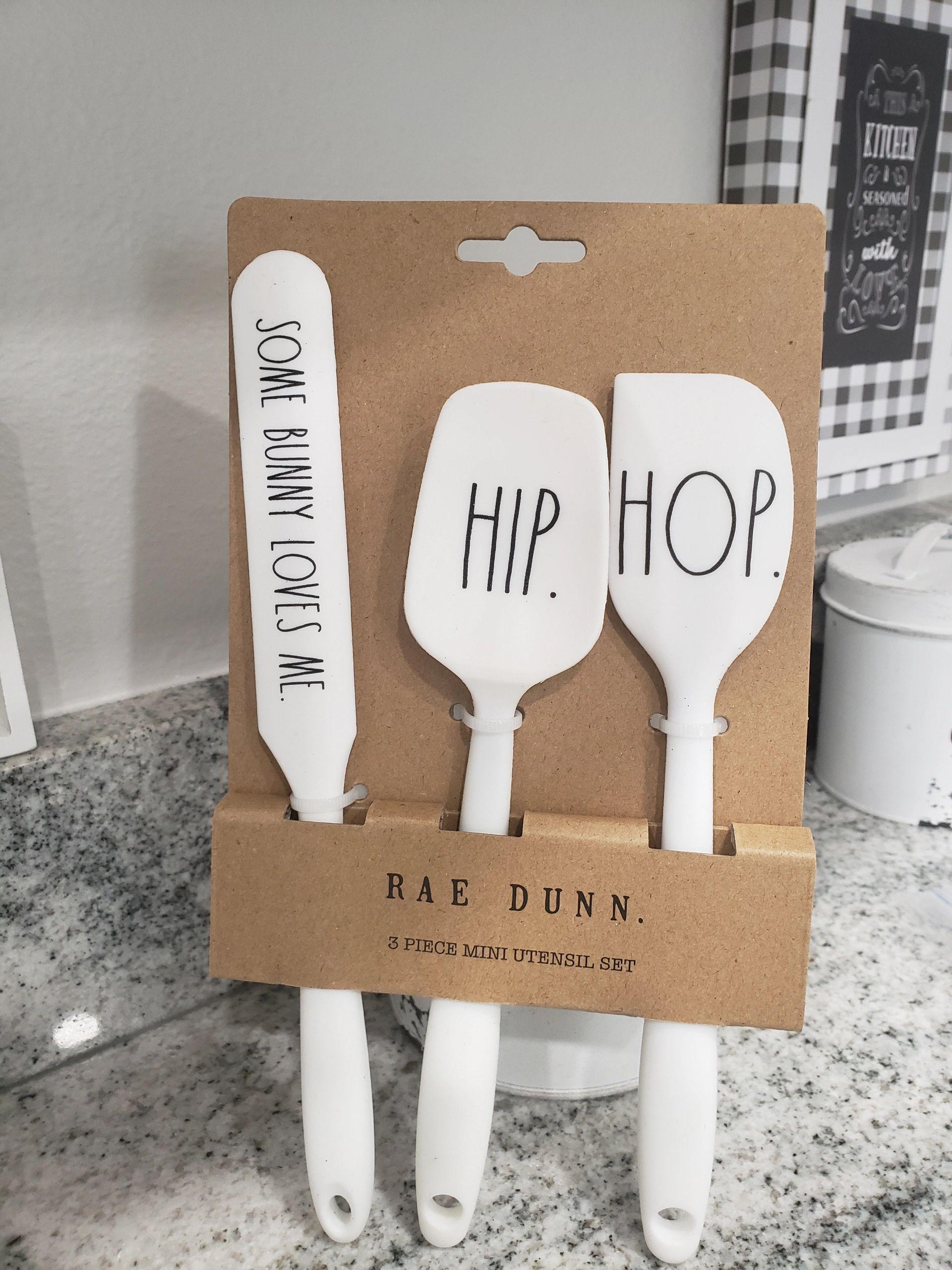 Rae Dunn 3 Piece Mini White Utensil Set "Some Bunny Loves Me, Hip. Hop