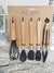 Rae Dunn 5 Piece Black Mini Utensil Set " WHISK, STIR, MIX, BASTE, GRAB