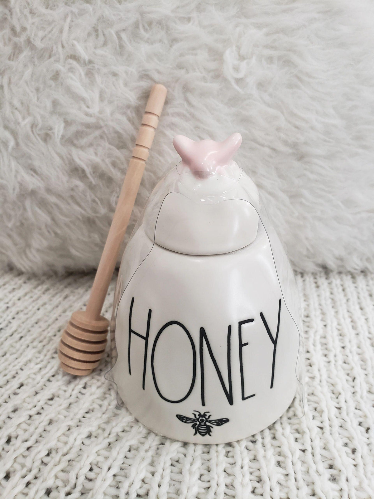 Rae Dunn &quot;Honey&quot; Baby Honey Jar With Pink Bee on Top Jar Collection