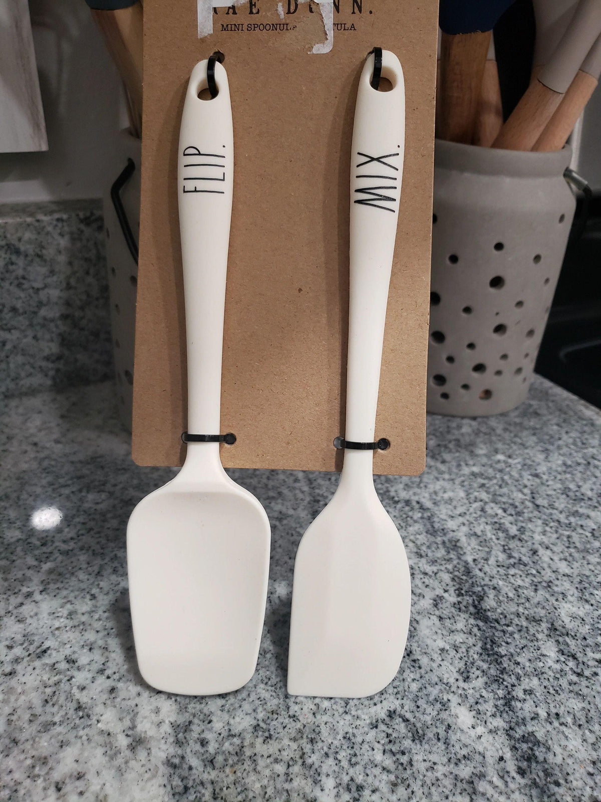 Rae Dunn **Mini**Flip &amp; Mix White Spoonula and Spatula Set