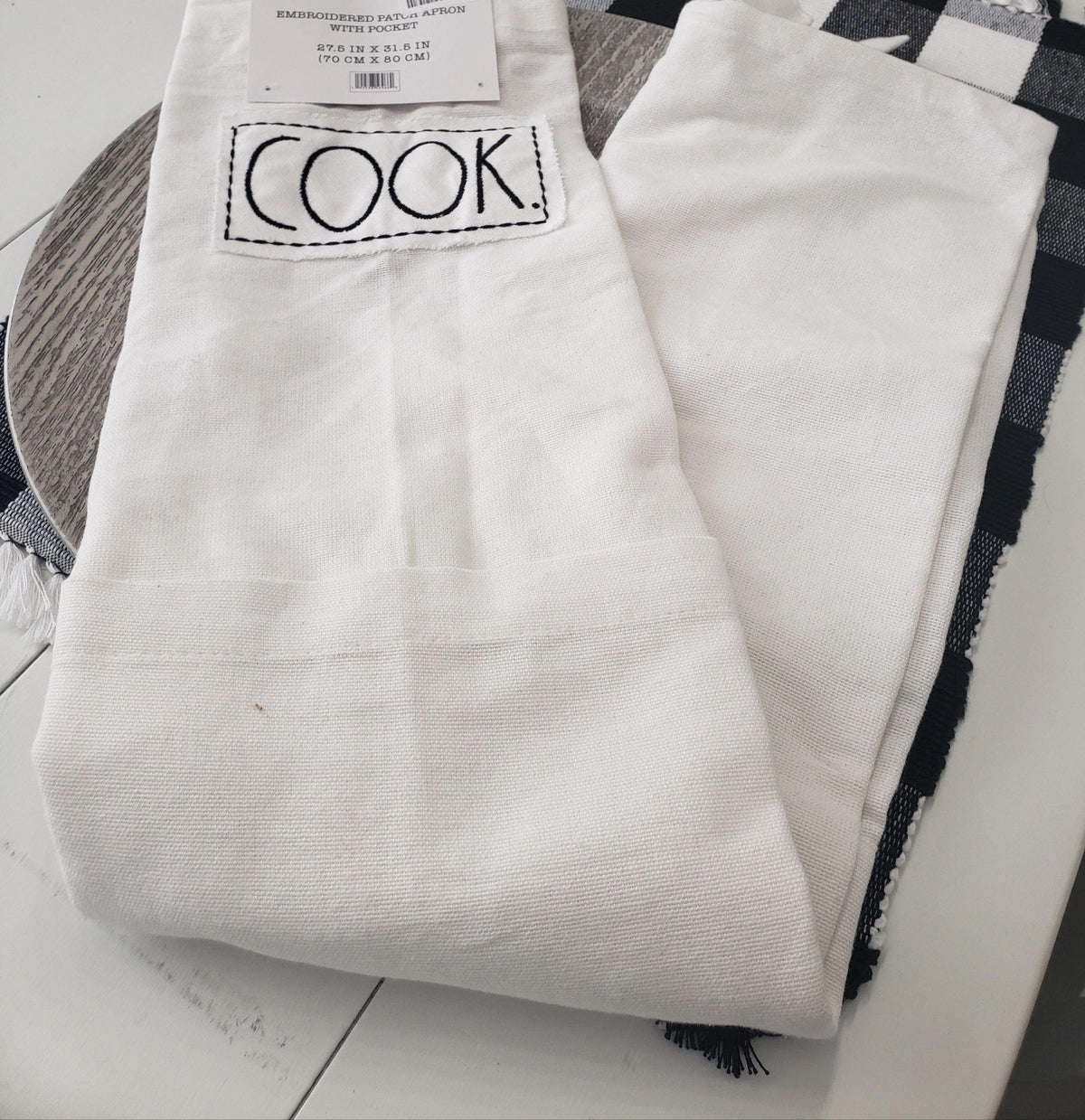 Rae Dunn &quot;Cook&quot; Embroidered White Kitchen Apron