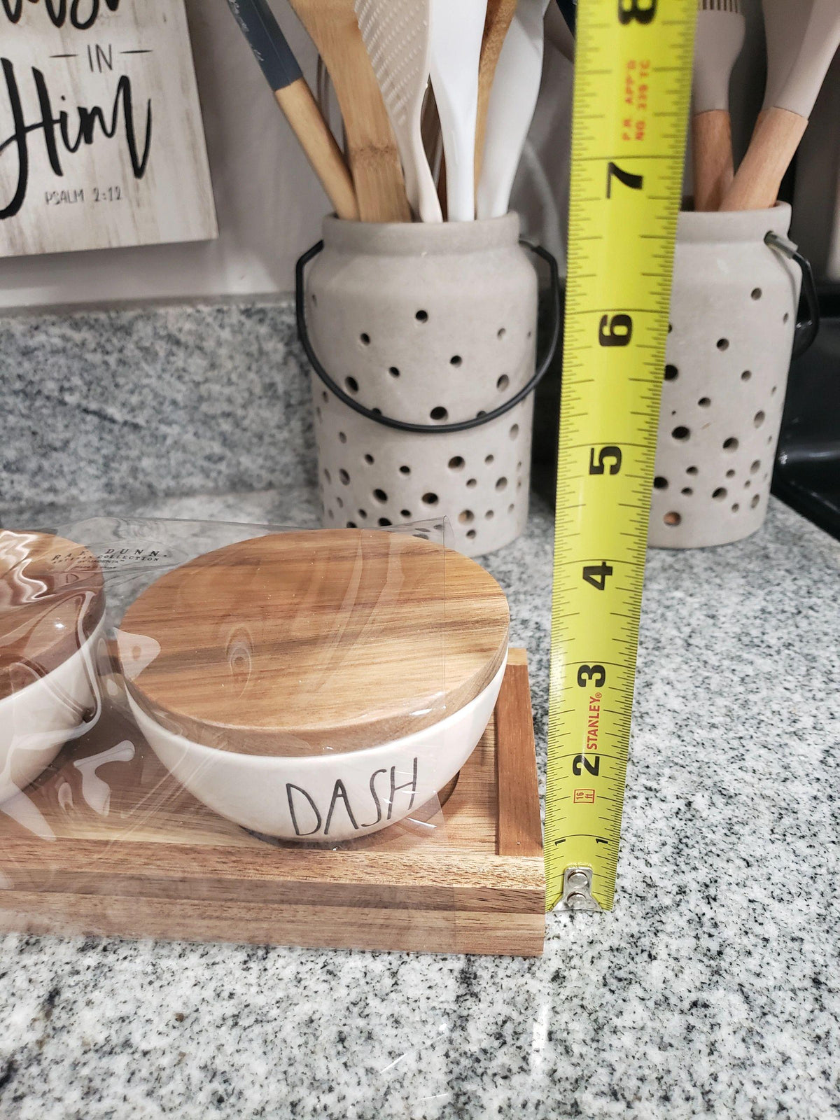 Rae Dunn Pinch &amp; Dash Spice Cellars Set on Wooden Tray