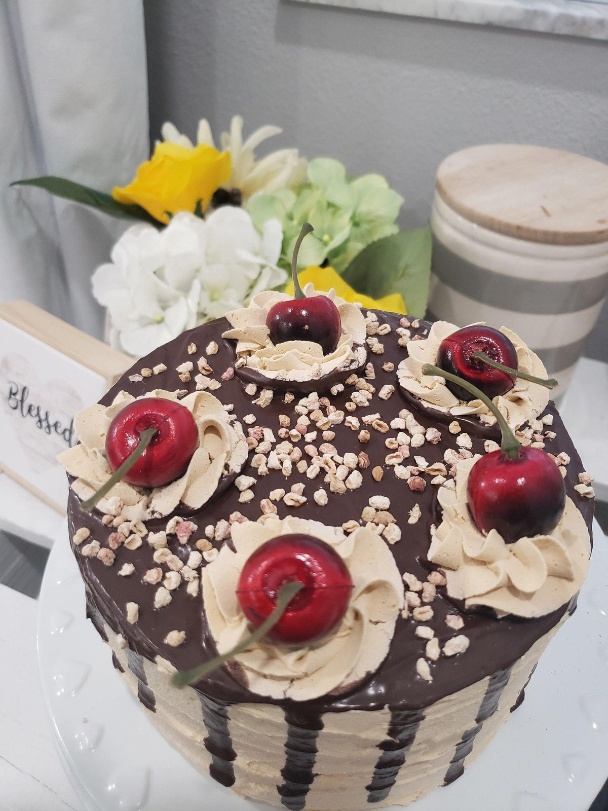 Pip Posh Design Faux Sweet Décor Chocolate Ivory Cherry Cake Collection