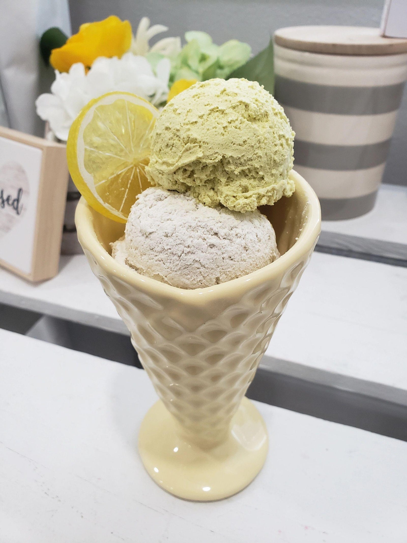 Pip Posh Design's Faux Sweet Décor Vanilla Lemon Ice cream Cone Collection