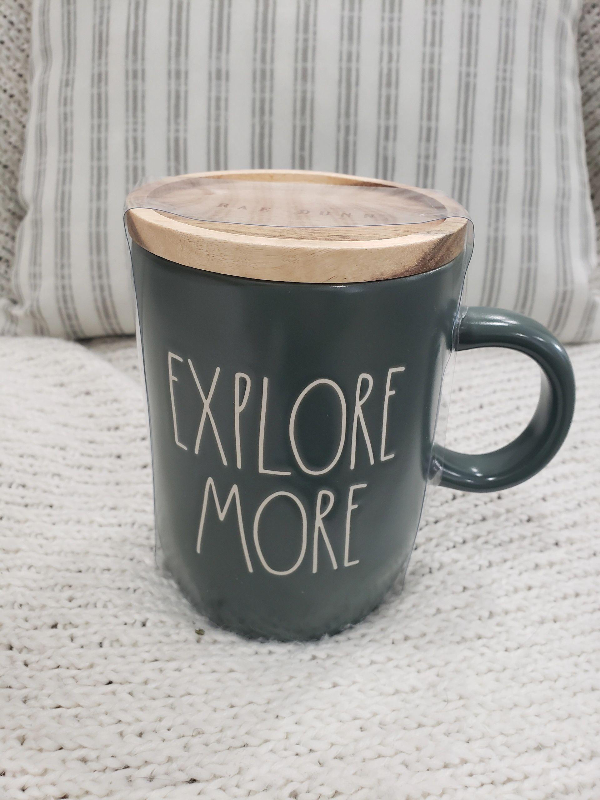 Rae Dunn "Explore More" Mug With Wooden Lid Topper Collection