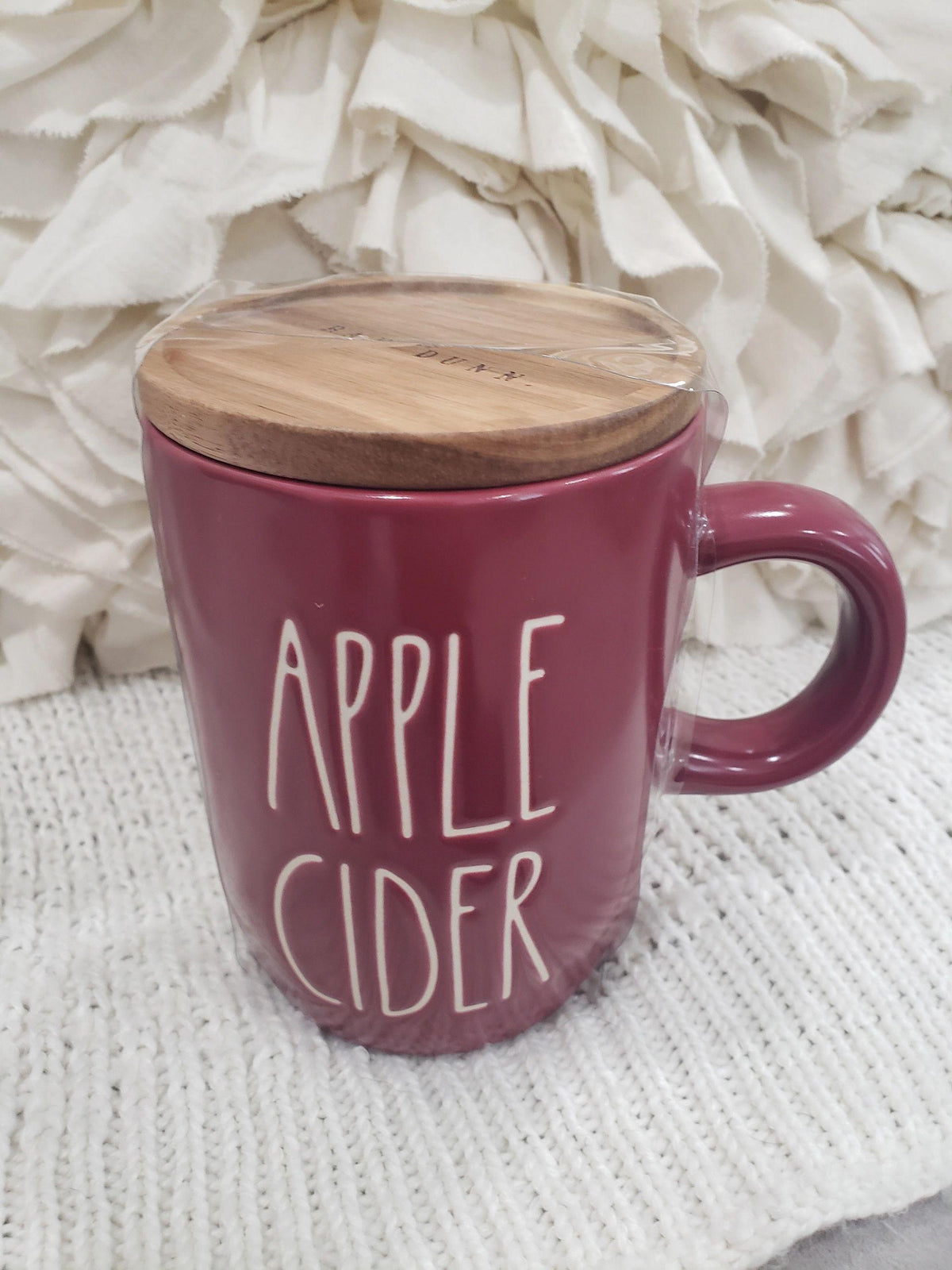 Rae Dunn &quot;Apple Cider&quot; Mug &amp; Wooden Lid Warmer  Fall Collection