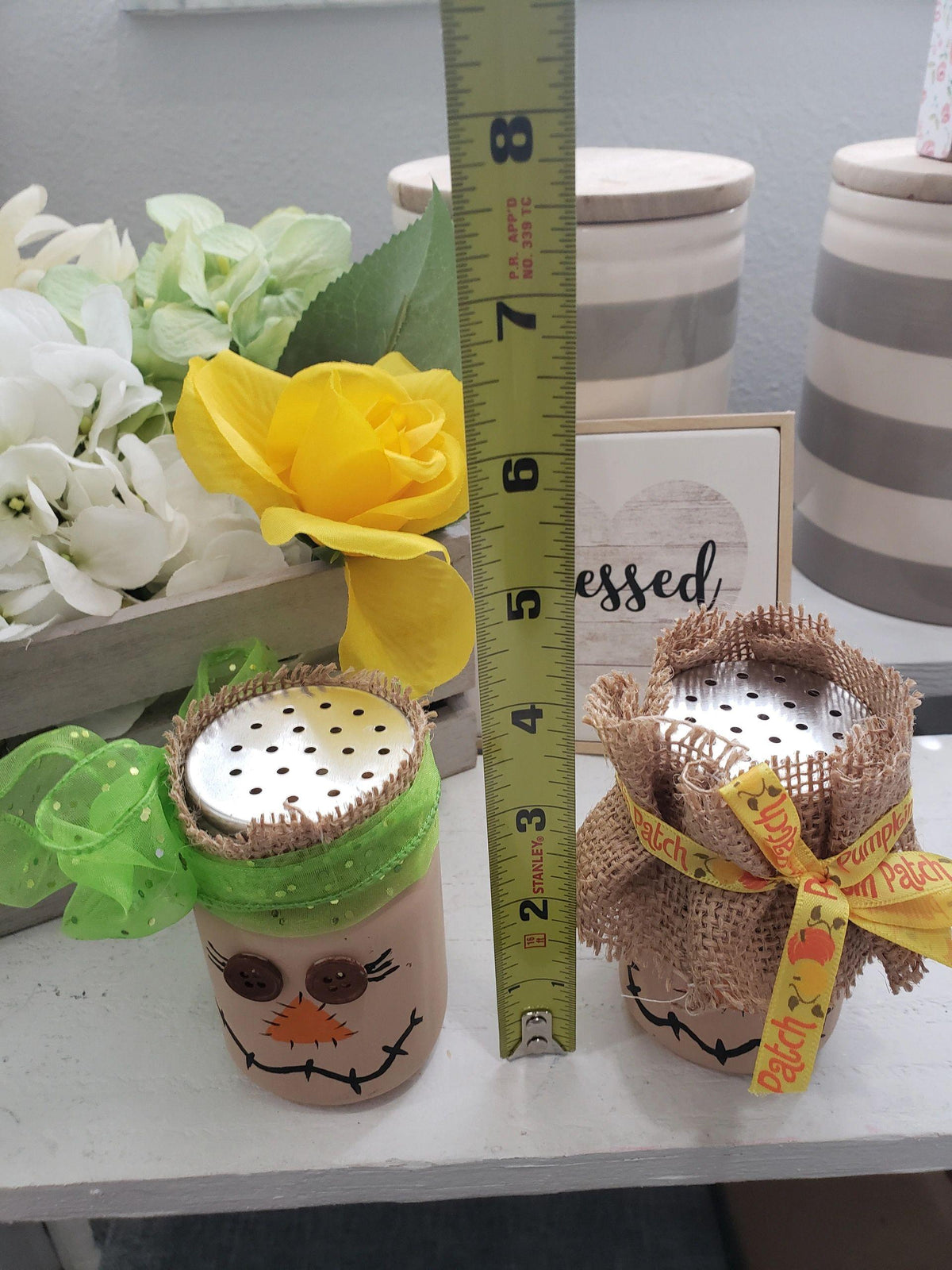 Pip Posh Original Design Mr. &amp; Mrs. Scarecrow Salt &amp; Pepper Shakers Table Top Décor Set of 2