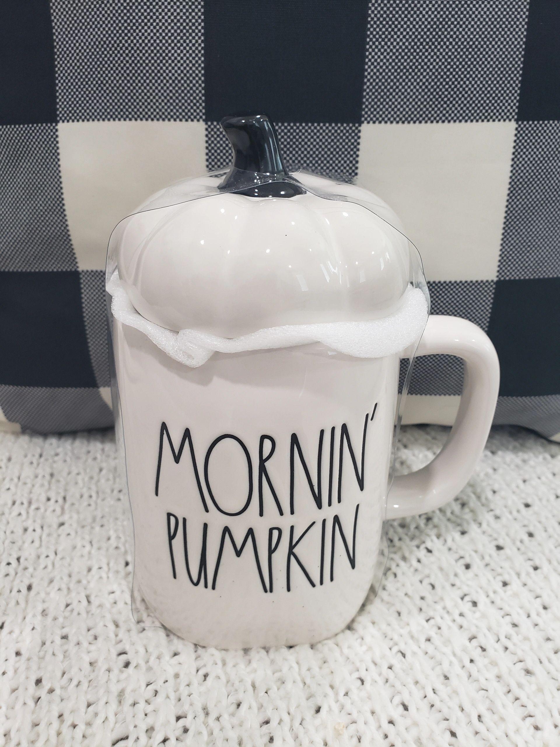 Rae Dunn "Mornin' Pumpkin" White Mug & Pumpkin Lid Warmer