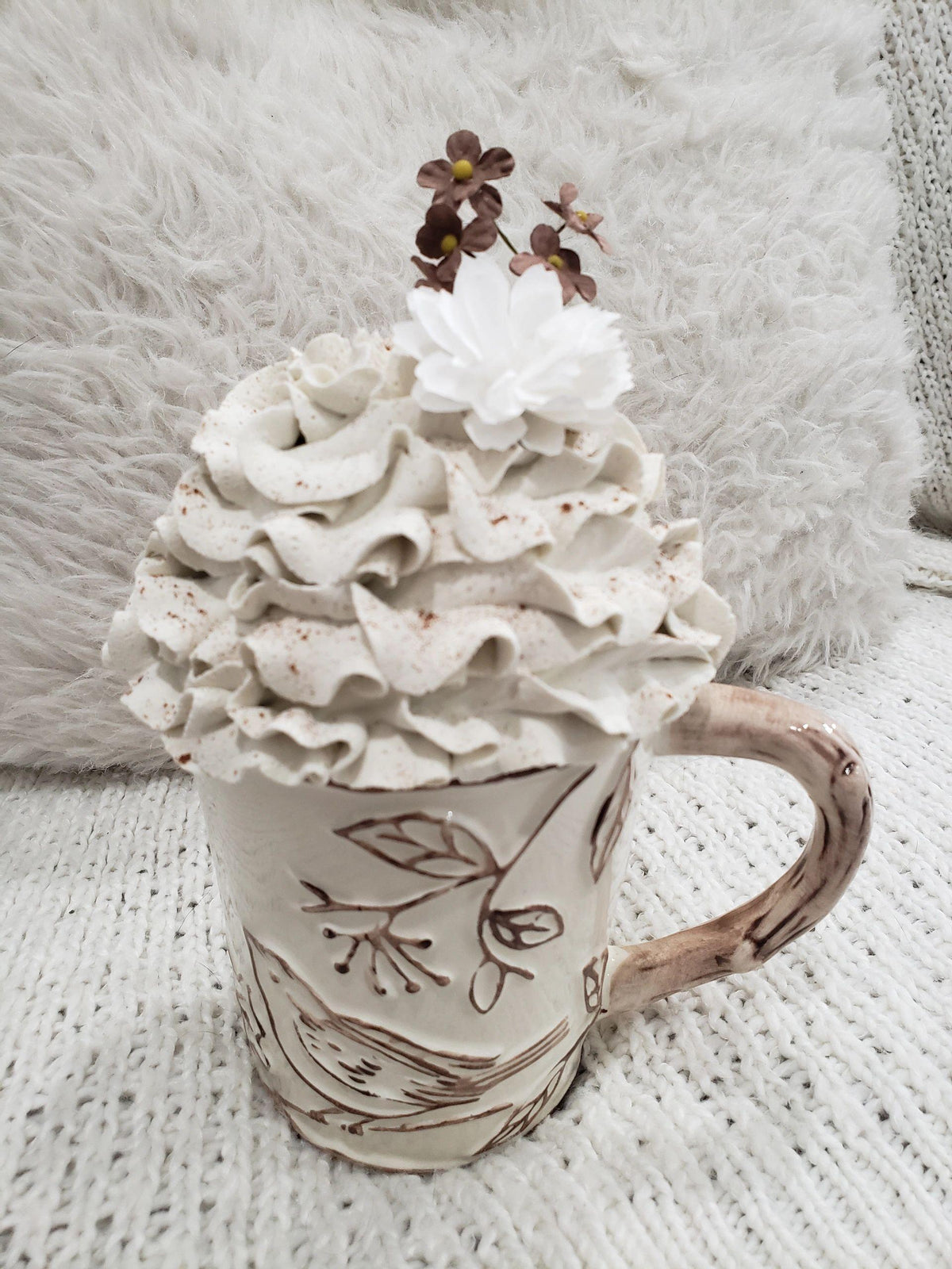 Pip Posh Design Faux Sweet Décor Bird &amp; Tree Mug With Whipped Topper Collection