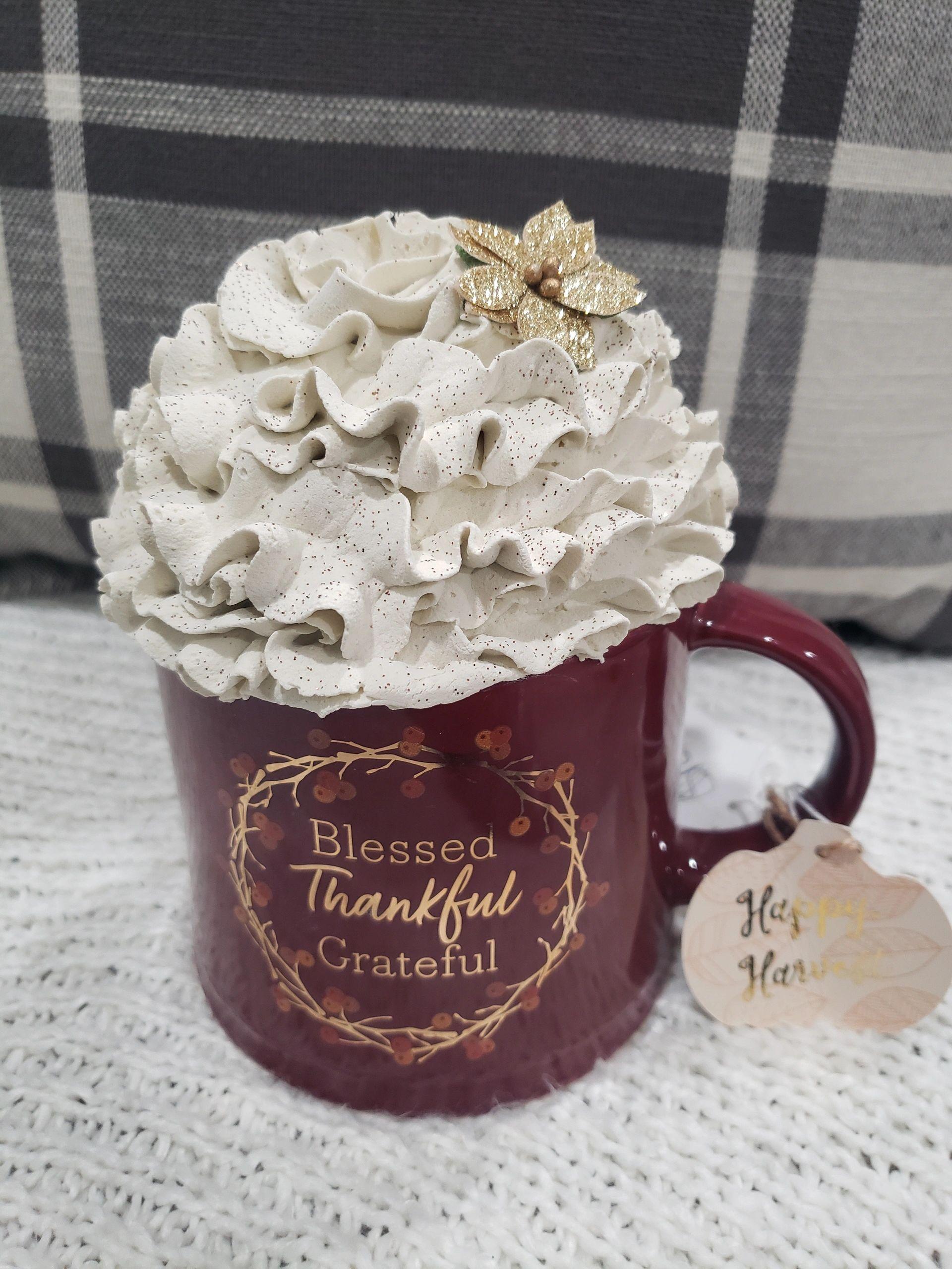 Pip Posh Design Faux Sweet Décor "Blessed, Thankful, Grateful" Mug & Whipped Topper Collection