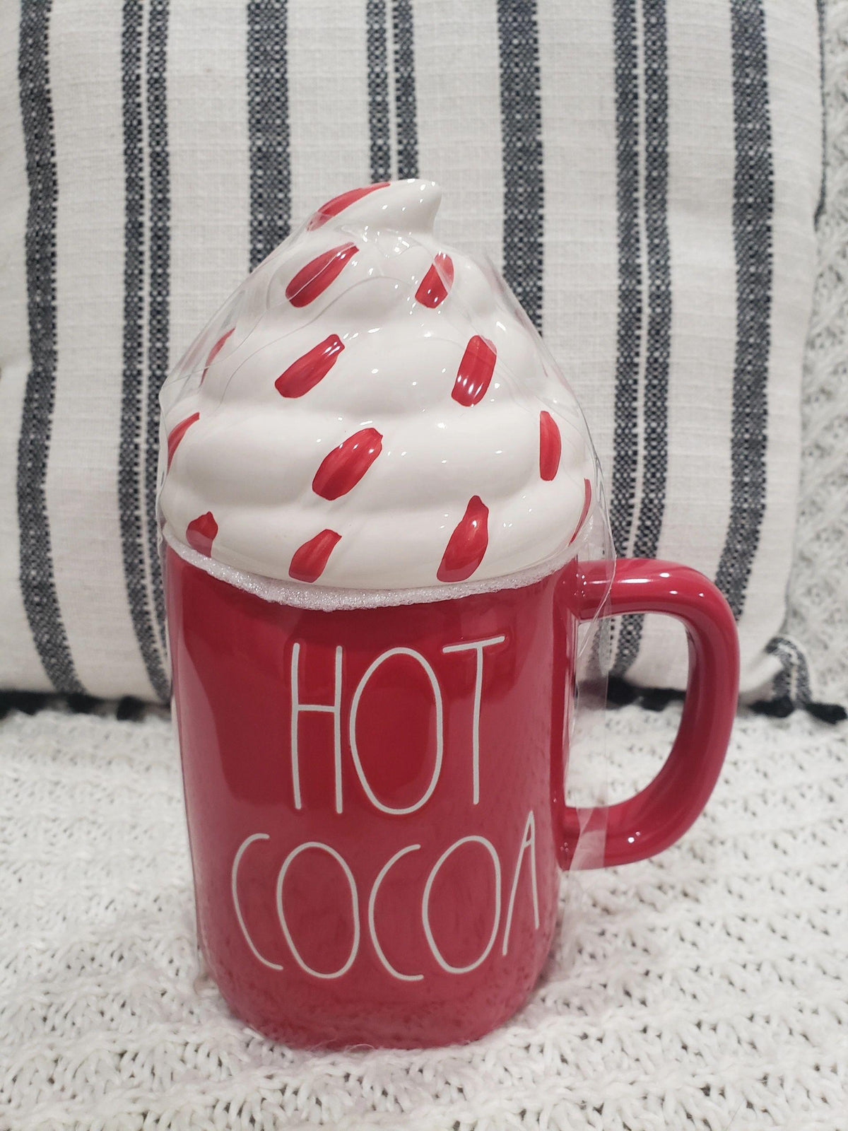 Rae Dunn &quot;Hot Cocoa&quot; Red Mug &amp; Peppermint Lid Warmer Collection