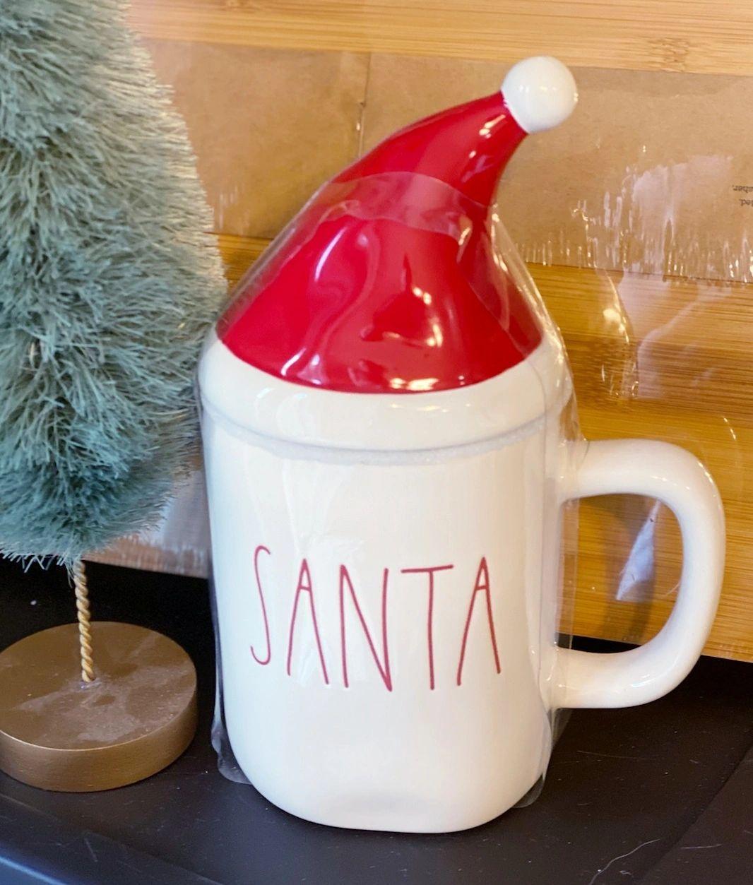 Rae Dunn "Santa" Mug & Santa Hat Mug Topper Holiday Collection