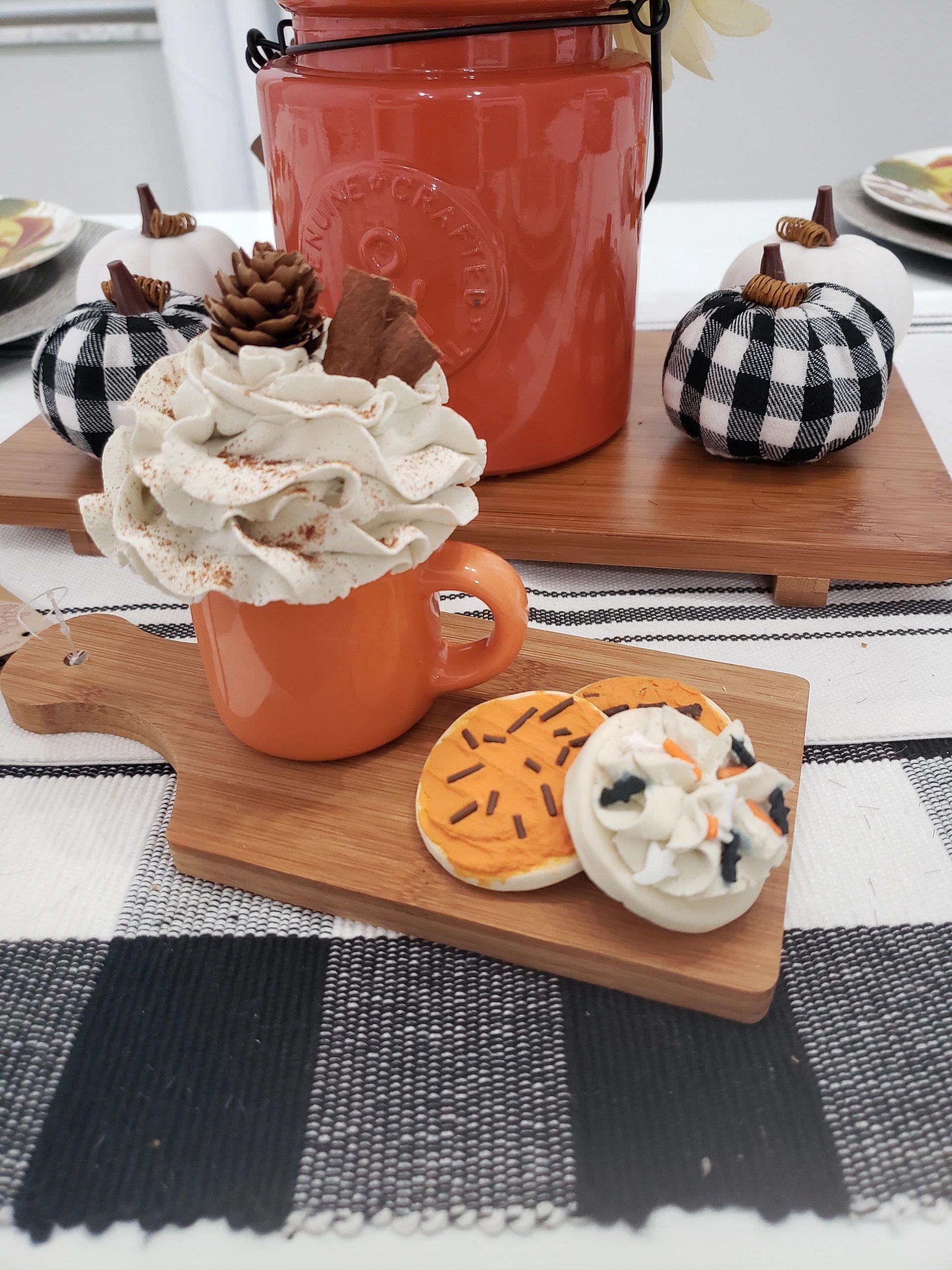 Pip Posh Design Faux Sweet Décor Mini Orange Mug & Whipped Topper Cookie Bundle Set of 5