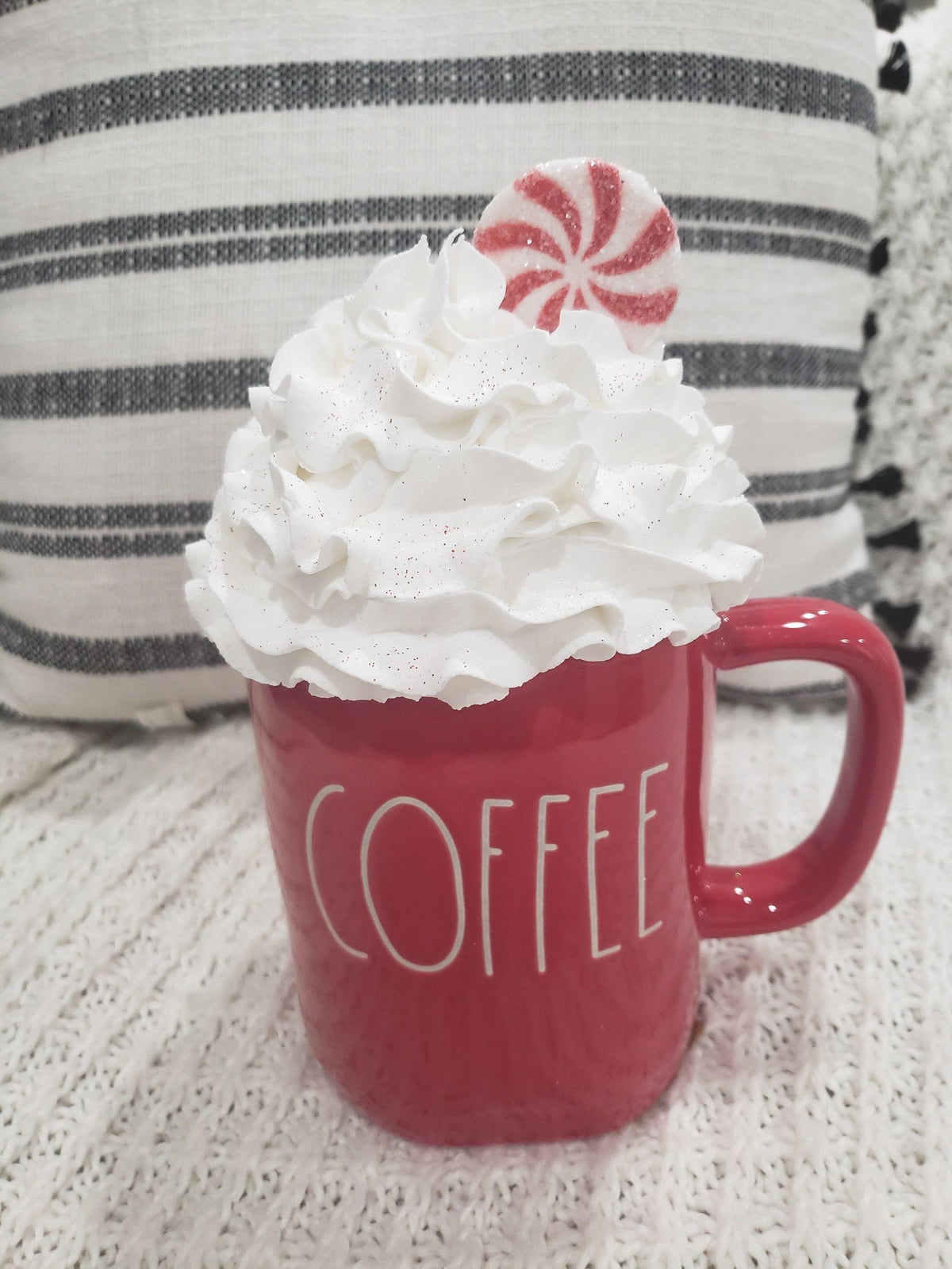 Pip Posh Design Faux Sweet Décor White Peppermint Whipped Mug Topper Holiday Collection