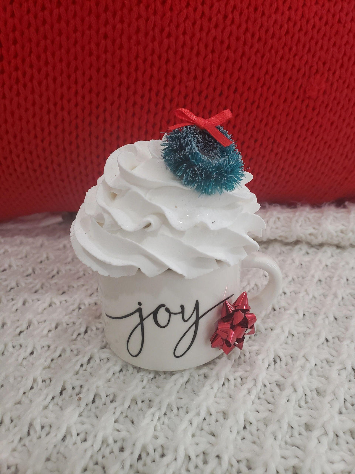 Pip Posh Faux Décor &quot;Joy&quot; Mini Mug &amp; Whipped Wreath Topper Holiday Collection