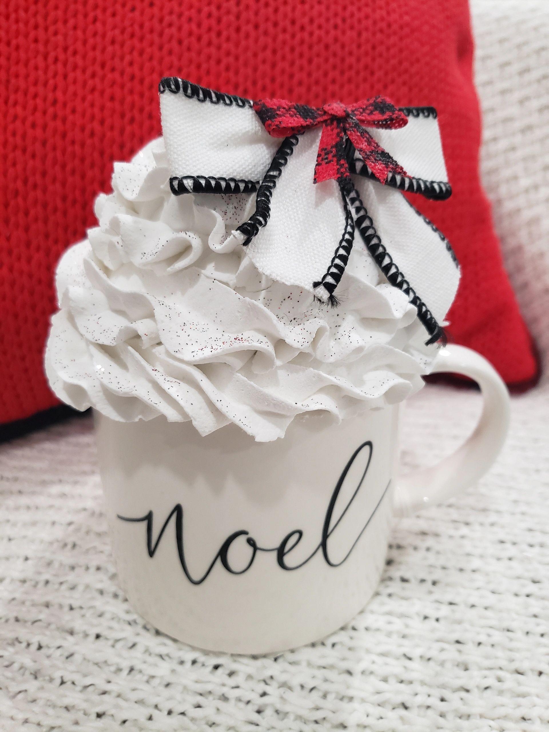 Pip Posh Design Faux Sweet Décor "Noel" White Mug and Whipped Topper Holiday Collection