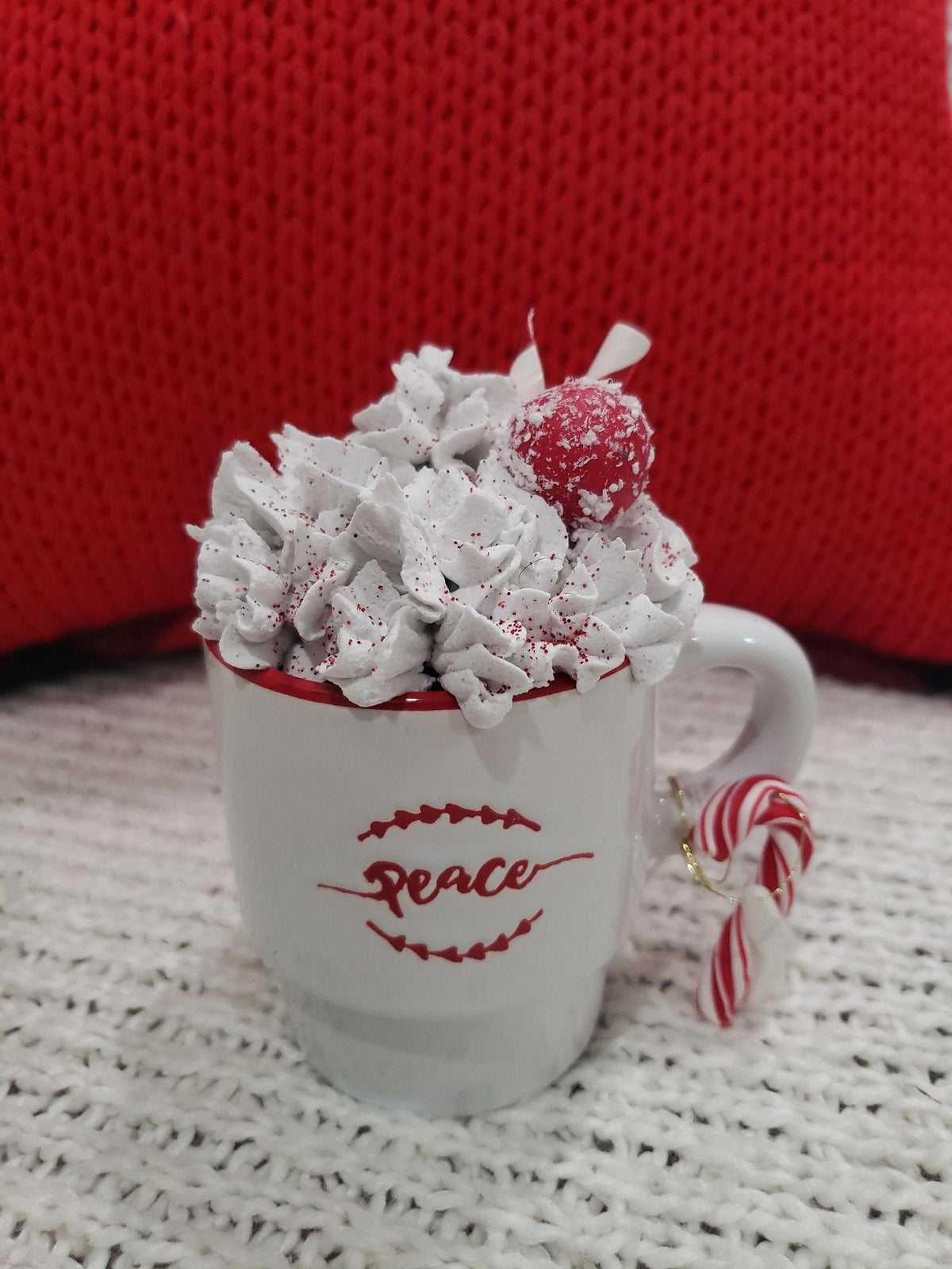 Pip Posh Design Faux Sweet Décor &quot;Peace&quot; Mini Mug and Whipped Topper Holiday Collection