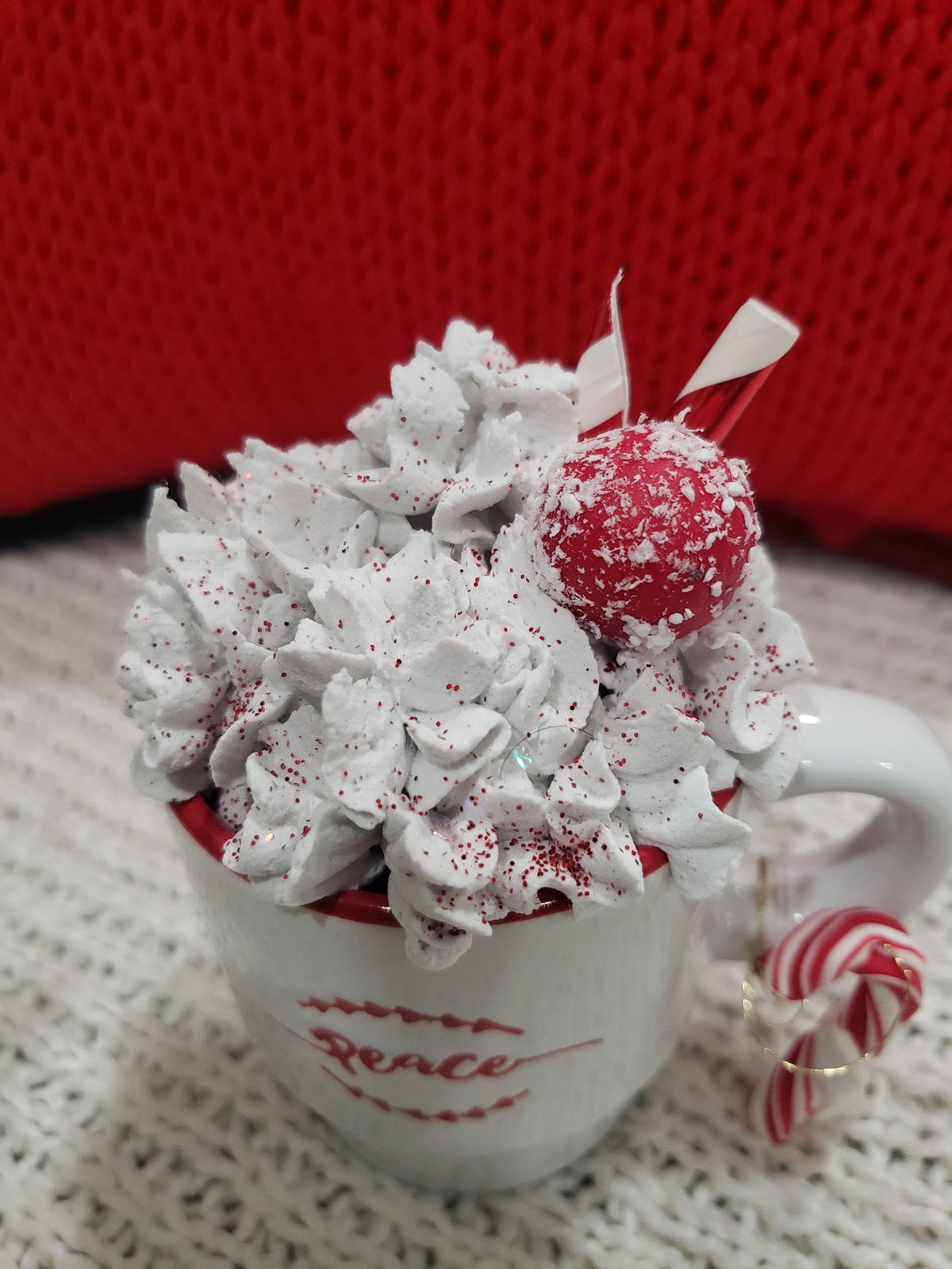 Pip Posh Design Faux Sweet Décor &quot;Peace&quot; Mini Mug and Whipped Topper Holiday Collection