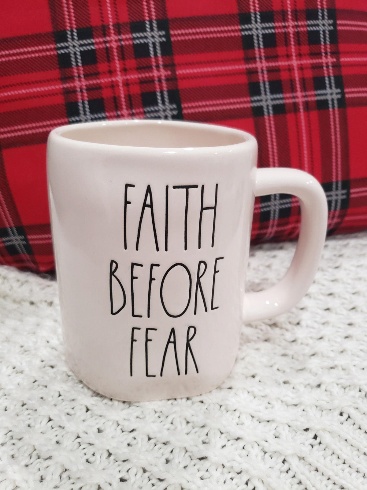 Rae Dunn &quot;Faith Before Fear&quot; White Mug Collection