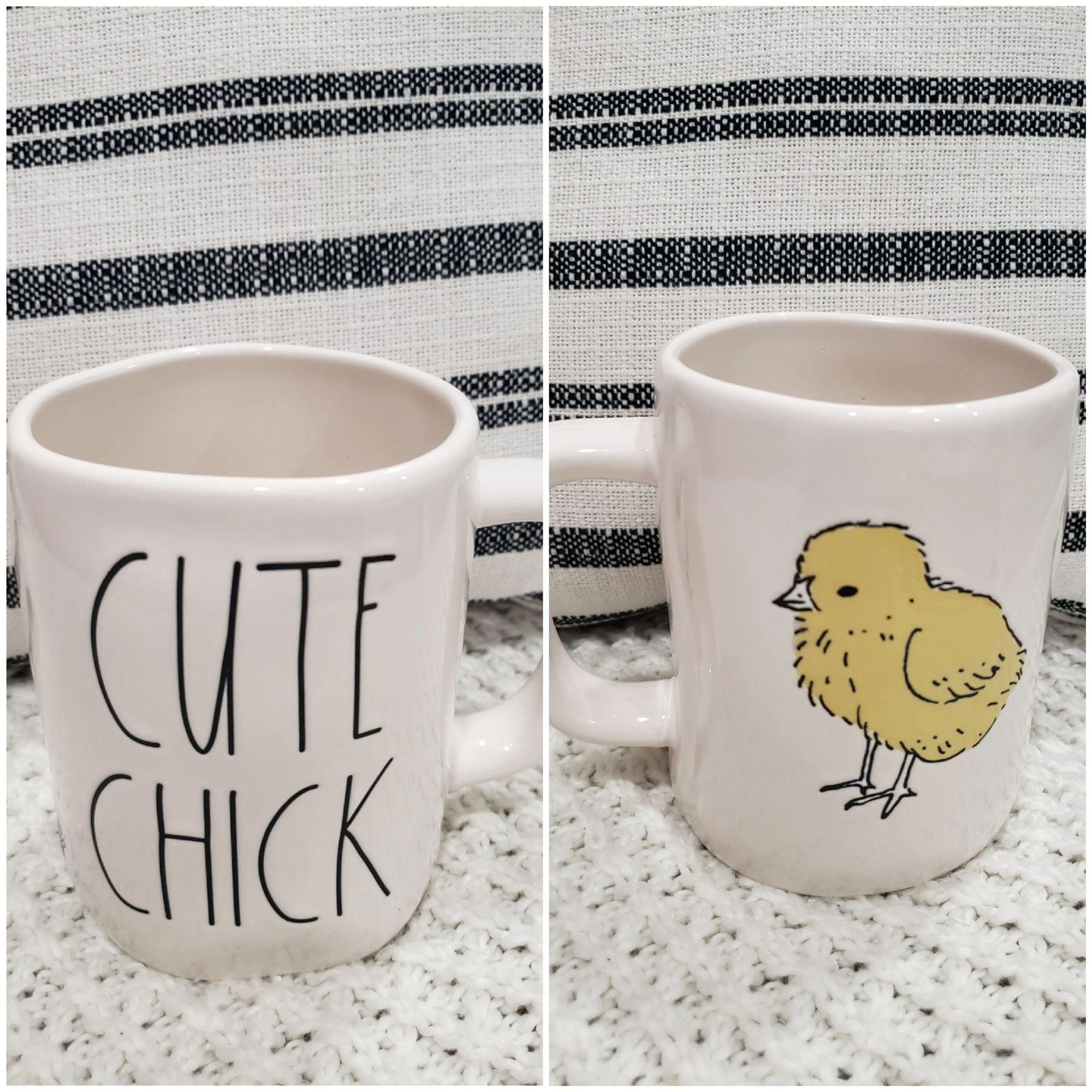 Rae Dunn "CUTE CHICK" White Double Sided Mug Collection