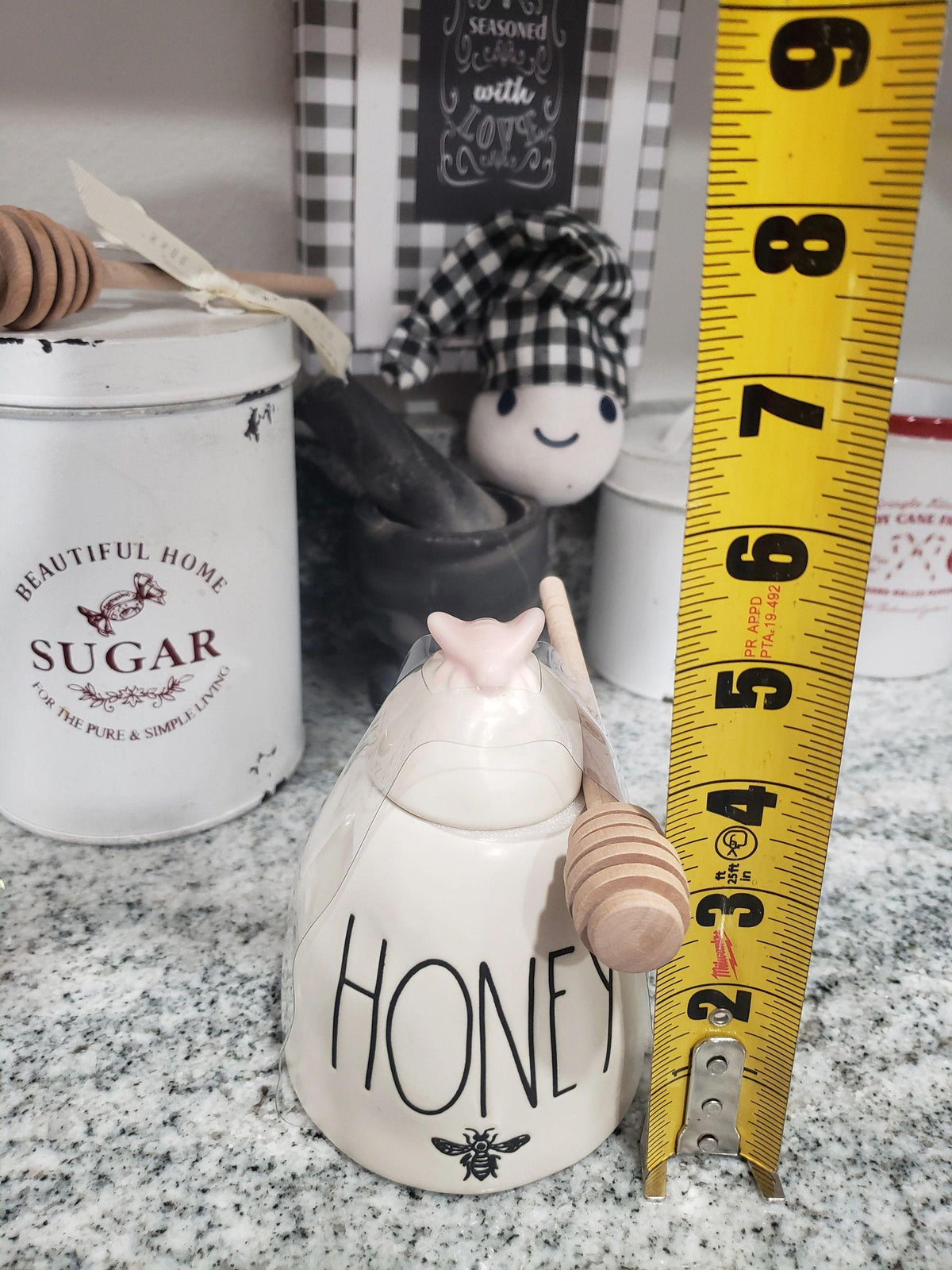 Rae Dunn &quot;Honey&quot; Baby Honey Jar With Pink Bee on Top Jar Collection