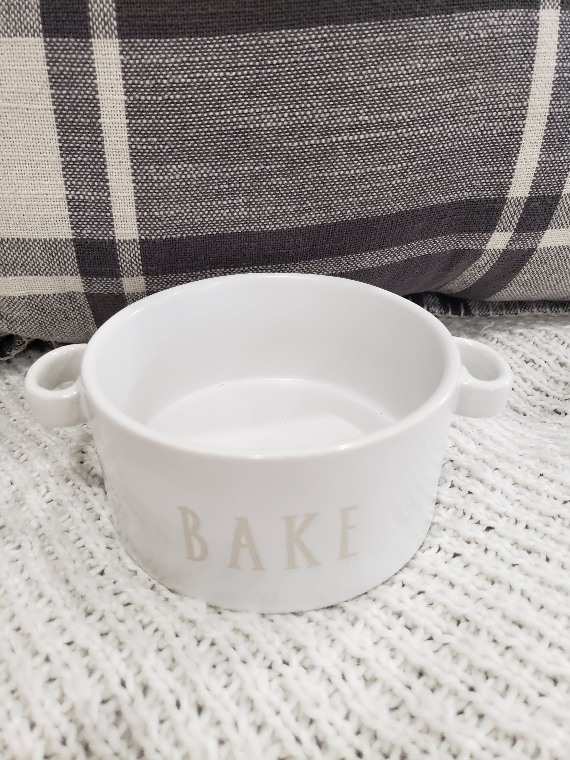 Rae Dunn "Bake" White Ceramic Soufflé Dish Studio Collection