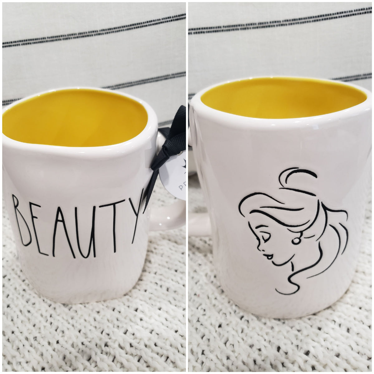 Rae Dunn &quot;Beauty&quot; Belle Double Sided Mug Disney&#39;s Beauty &amp; The Beast Princess Collection