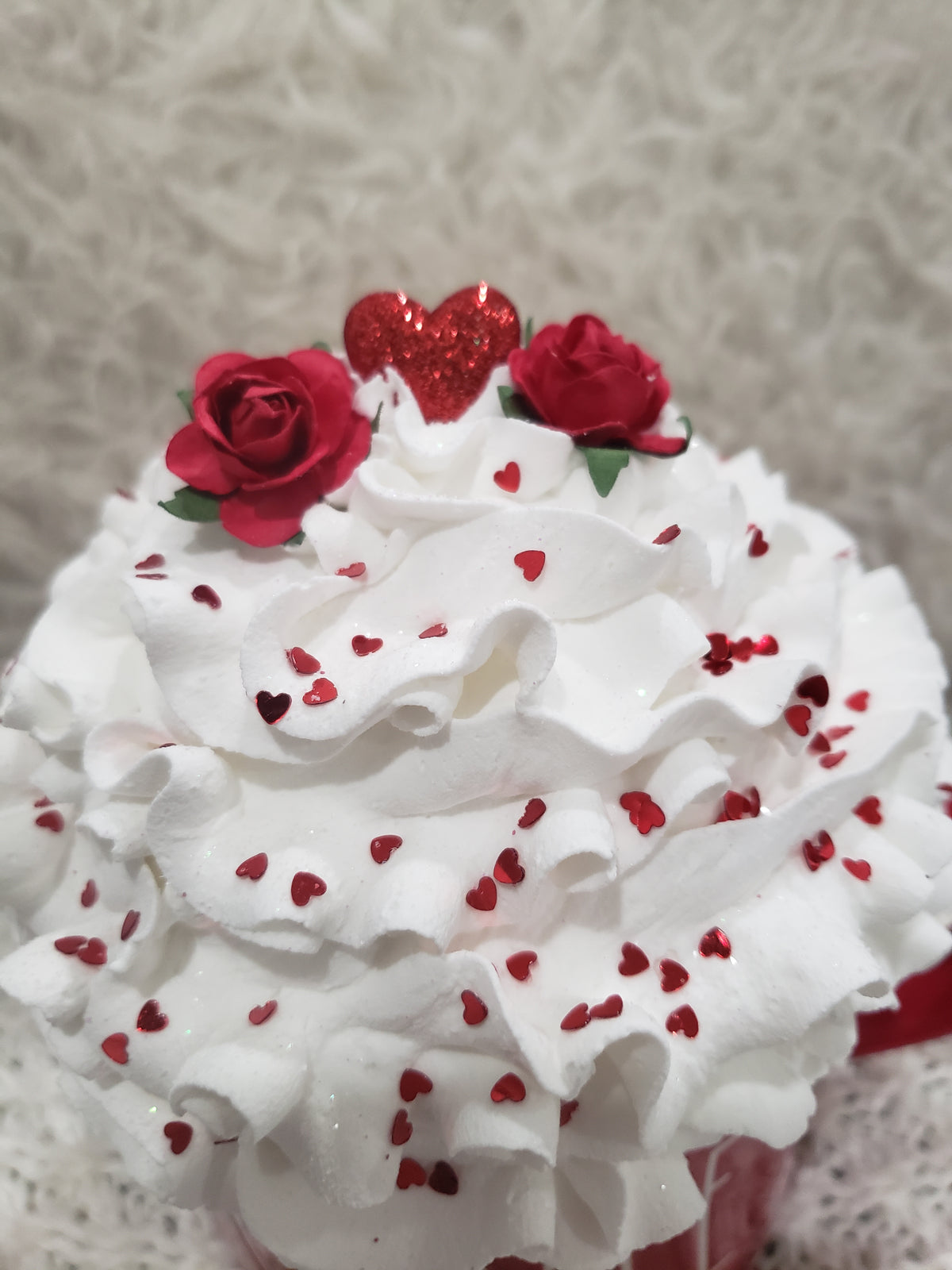 Rae Dunn &quot;Coffee&quot; Red Mug &amp; Pip Posh Designs Faux Sweet Décor Whipped Heart Topper Collection