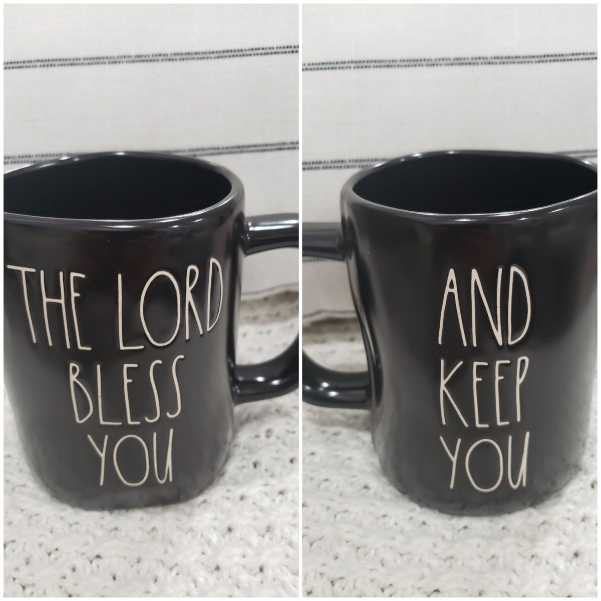 Rae Dunn &quot;The Lord Bless You And Keep You&quot; Black Double Sided Mug Collection