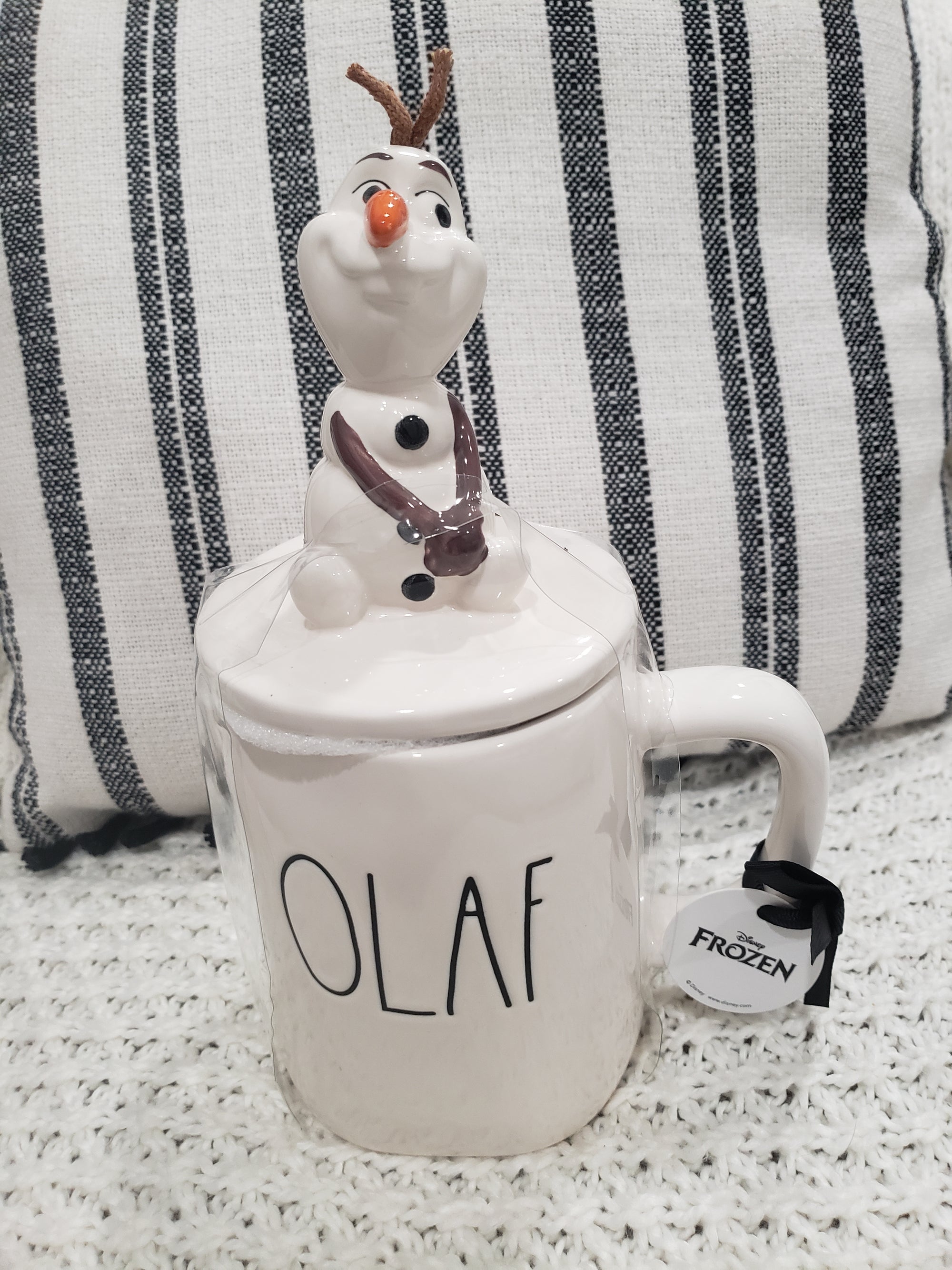 Rae Dunn "Olaf" White Mug and Olaf Lid Mug Topper Disney's Frozen Collection